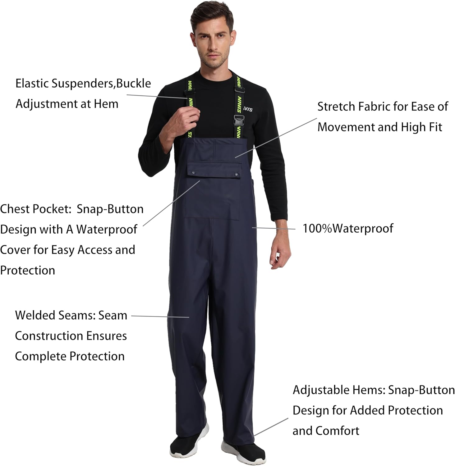 Men's PRO Workwear 3-Piece Waterproof Rain Suit - Heavy Duty Jacket & Bib Pants Set for Industrial Safety, Construction - Image 4