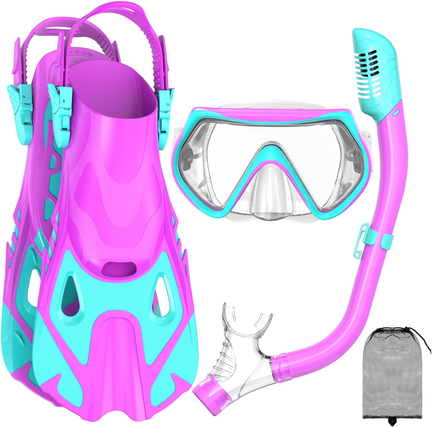 Snorkeling Gear for Kids, Kid Mask Fins Dry Top Snorkel Set, Youth Boys Girls Junior Age 6-14 Swimming Diving Swim Fins, Tempered Glass Panoramic View Travel Packages