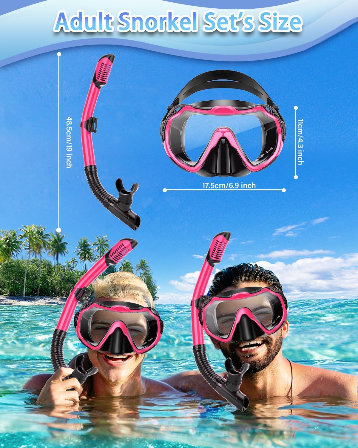 Snorkeling Gear for Adults, Adult Snorkel Set with Panoramic Anti-Leak and Anti-Fog Tempered Glass Snorkel Mask, Dry Top Snorkel, Snorkle Mask Set Adult with Mesh Bag Ear Plug for Snorkeling - Image 6