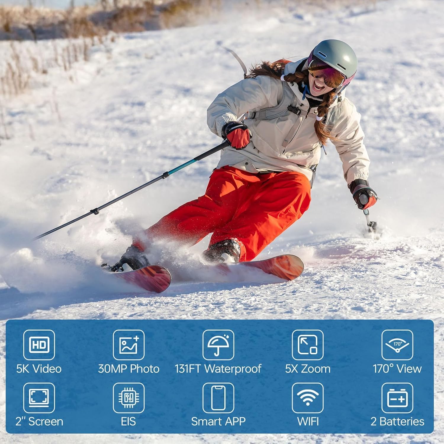 Action Camera 5K 30FPS Waterproof Camera Underwater 131FT with EIS WiFi App Remote Control 64GB Card 170° Wide Angle Sports Helmet Bike Video Black - Image 4