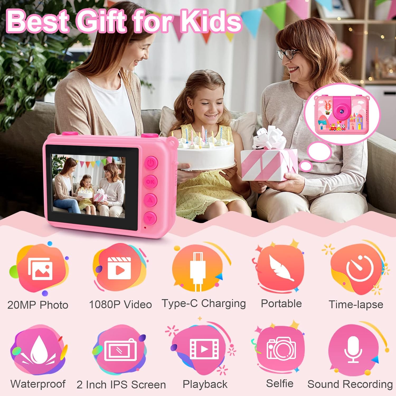 Pool Toy & Kids Underwater Camera - 99FT Waterproof Kid Action Camera 1080P Video&20MP Photo with Flip Lens, Includes 32GB Card for Diving Swimming Beach Snorkeling,Birthday Gift for Girls - GKTZ - Image 4