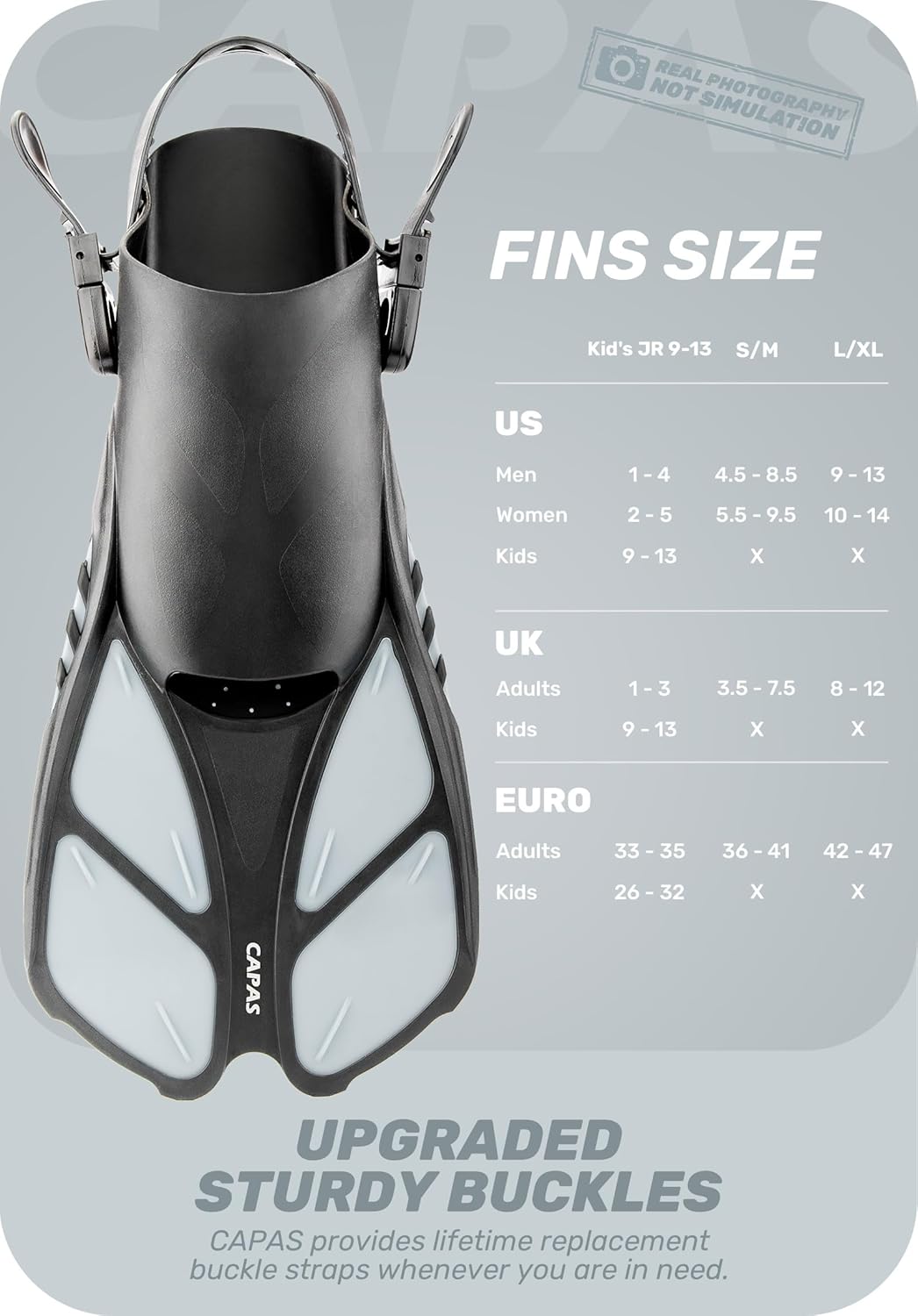 CAPAS Snorkel Fins, Swim Fins Travel Size Short Adjustable for Snorkeling Diving Adult Men Women Kids Open Heel Swimming Flippers - Image 2