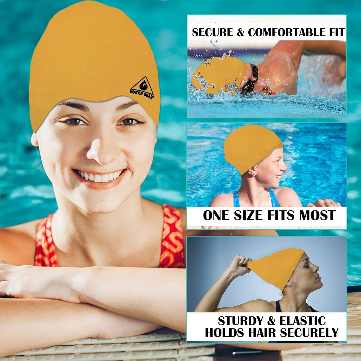Water Gear Silicone Adult Swim Cap - Flexible Unisex Waterproof - Great for Short and Long Hair - Improve Your Performance - Women Men and Teens -Triathlon Swimmers and Athletes - Image 3