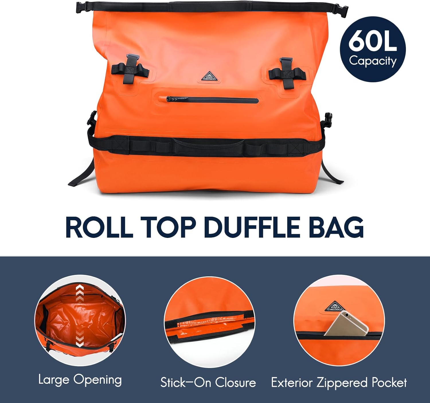 Haimont Large Waterproof Duffel Backpack Roll-Top Heavy Duty Dry Duffle Bag for Boating, Travel, Motorcycle, Kayaking, Camping, 60L - Image 4