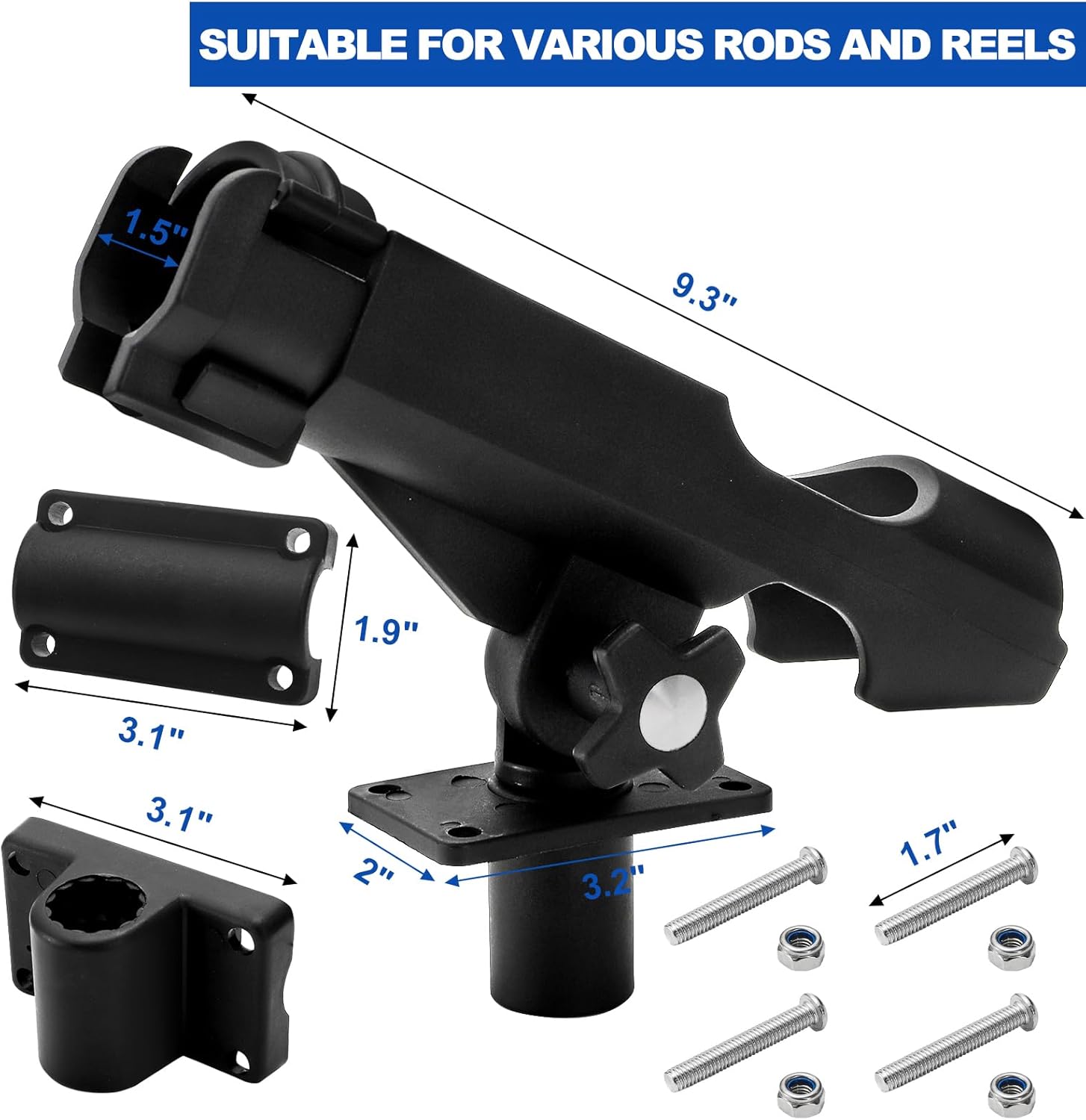 Bekith 2 Pack Fishing Rod Holder with Combo Mount, Adjustable Fishing Boat Rod Holder, Black Finish - Image 2