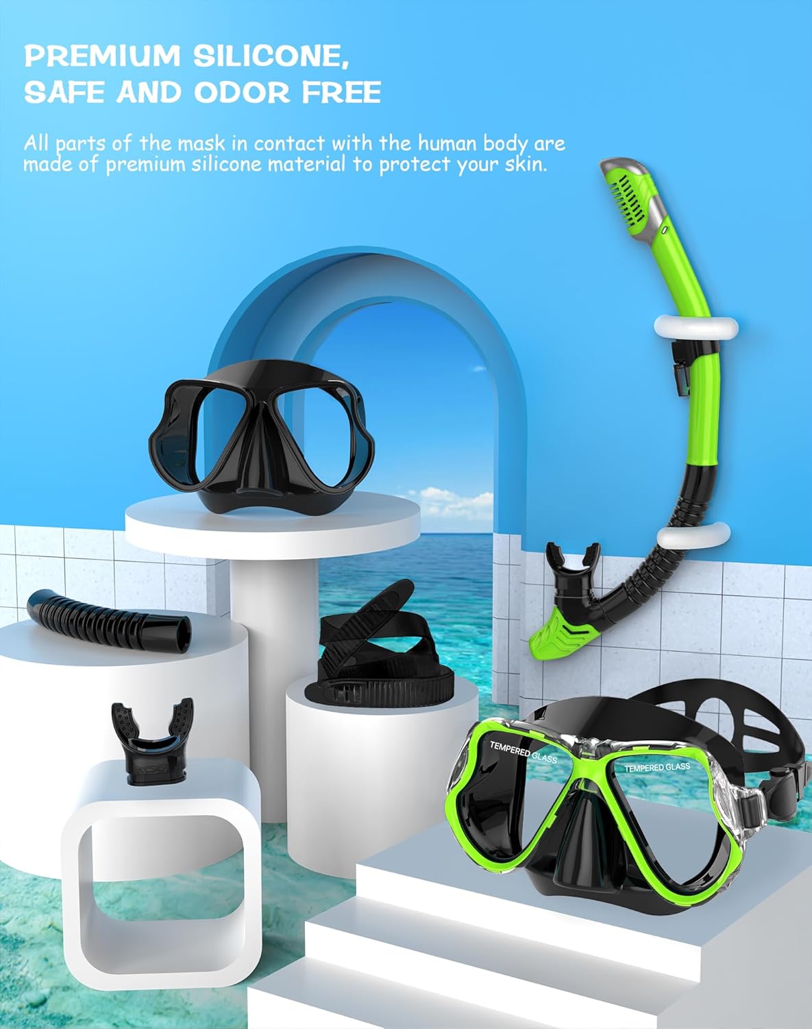 Greatever Dry Snorkel Set,Panoramic Wide View Anti-Fog Scuba Diving Mask,Professional Snorkeling Gear for Adults Kids - Image 6