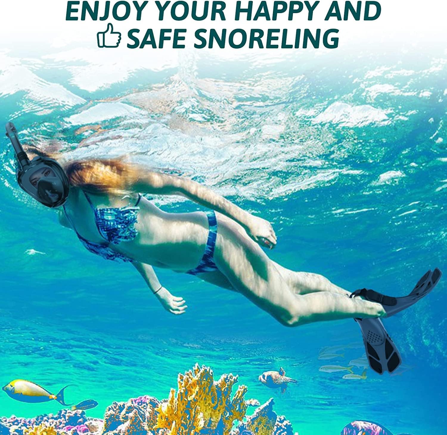 Mask Fins Snorkeling Gear for Adults, Full Face Snorkel Mask & Adjustable Swim Fins Snorkel Set, Panoramic View Snorkel Mask Dry Top Anti-Fog Anti-Leak - Image 8