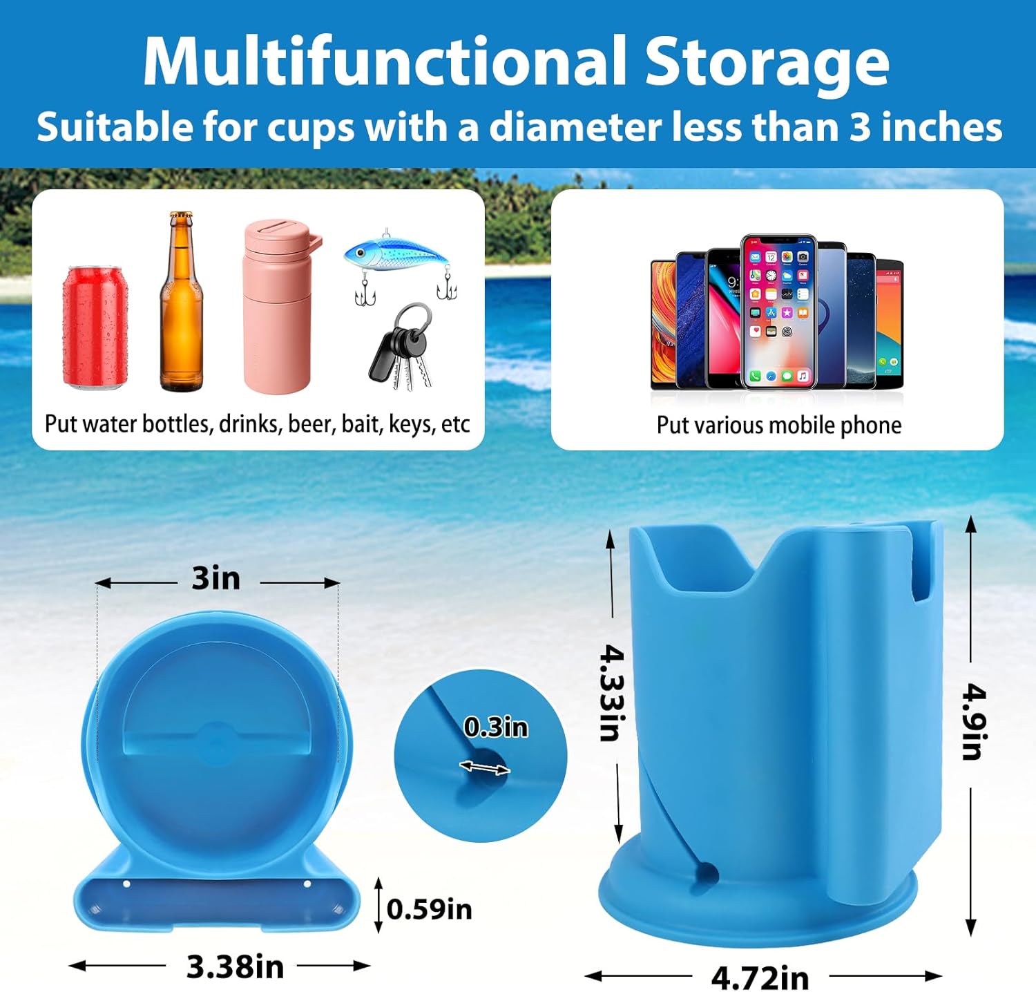 Paddleboard Cup Holder, Paddle Board and Kayak Drink Holder, 2-in-1 Drink & Phone Holder, Paddleboard Accessory for Surfboards, Canoes, SUPs, Kayaks, Boats (Blue) - Image 3