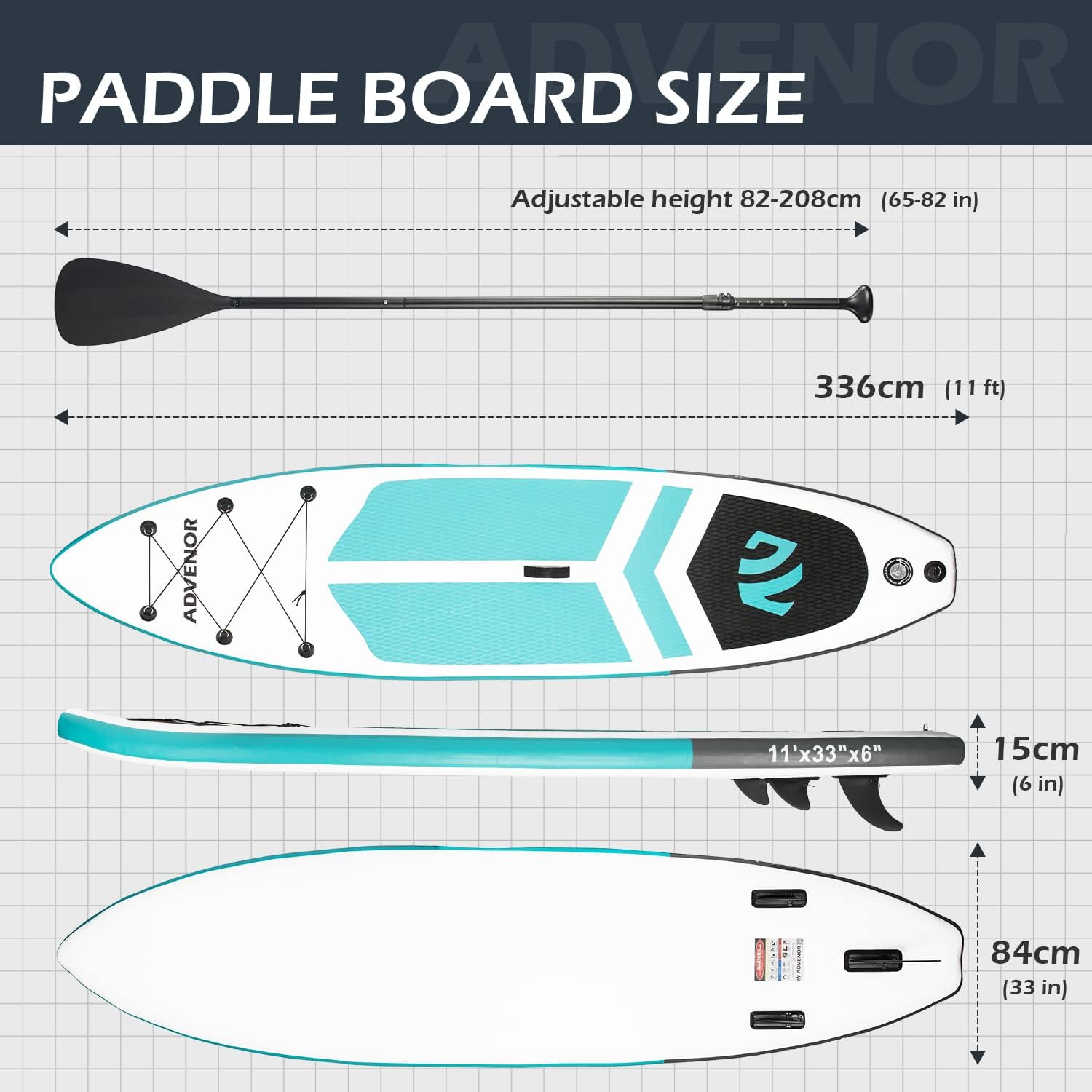 ADVENOR Paddle Board 11'x33 x6 Extra Wide Inflatable Stand Up Paddle Board with Hand Pump,Leash, Adjustable Paddle For Basic Version, Extra Kayak Paddle Kayak Seat 2 Fishing Mounts For Fishing Version - Image 7