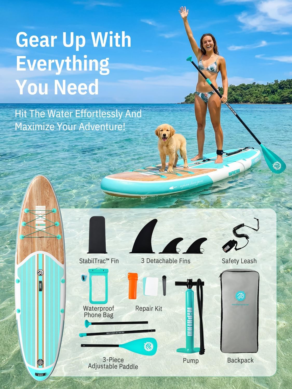 Niphean Inflatable Stand Up Paddle Board with SUP Accessories, Anti-Slip EVA Deck, 10’6’’ Inflatable Paddle Boards for Adults & Youth of All Skill Levels - Image 6