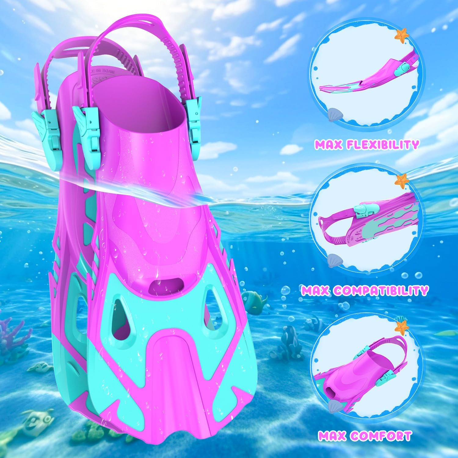 Snorkeling Gear for Kids, Kid Mask Fins Dry Top Snorkel Set, Youth Boys Girls Junior Age 6-14 Swimming Diving Swim Fins, Tempered Glass Panoramic View Travel Packages - Image 6