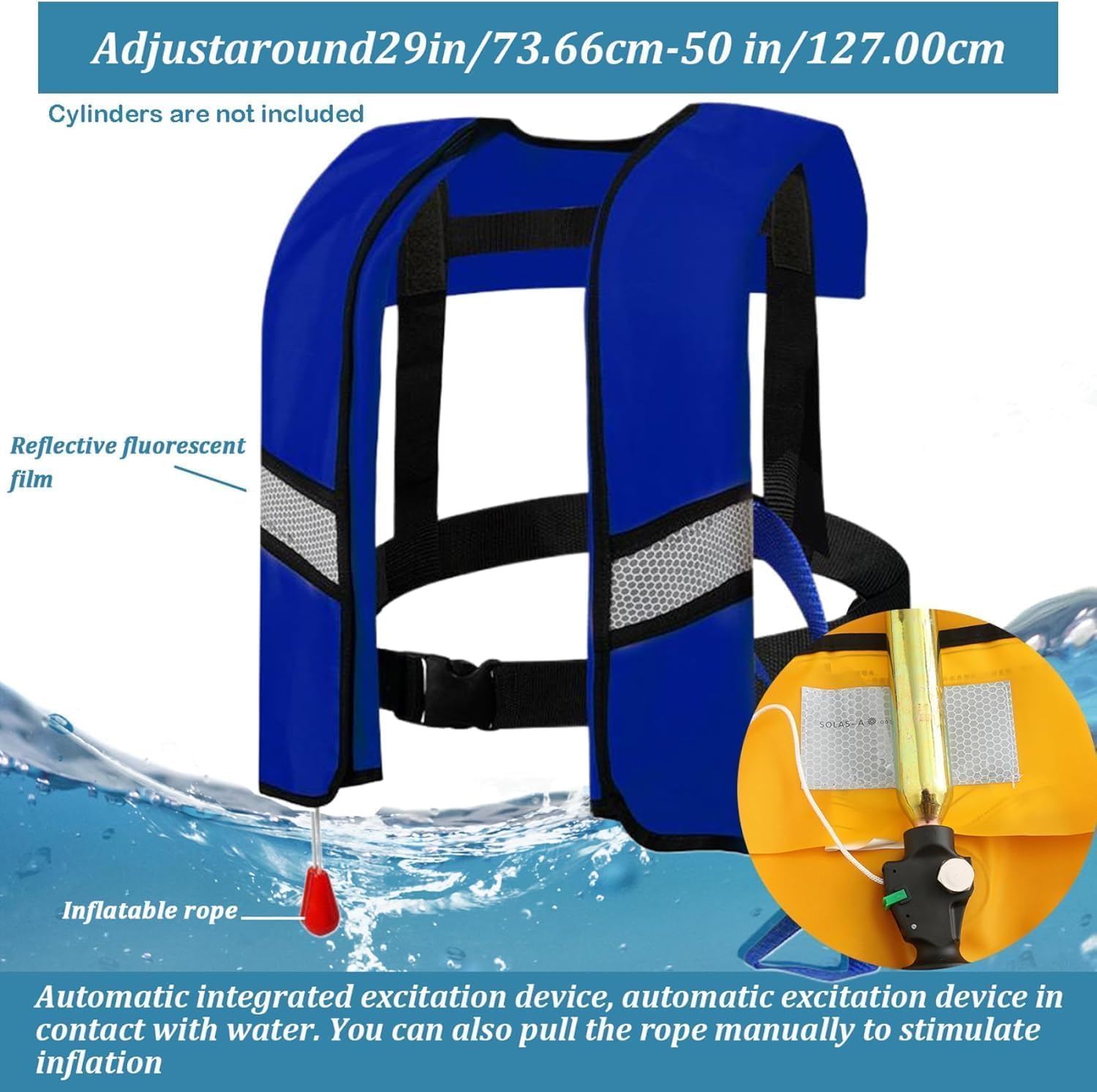 3-Pack 150N Automatic Inflatable Life Jacket for Adults – Adjustable Buoyancy Vest with Manual Override, Reflective Strips & Safety Whistle for Boating, Kayaking, Surfing & Swimming - Image 2