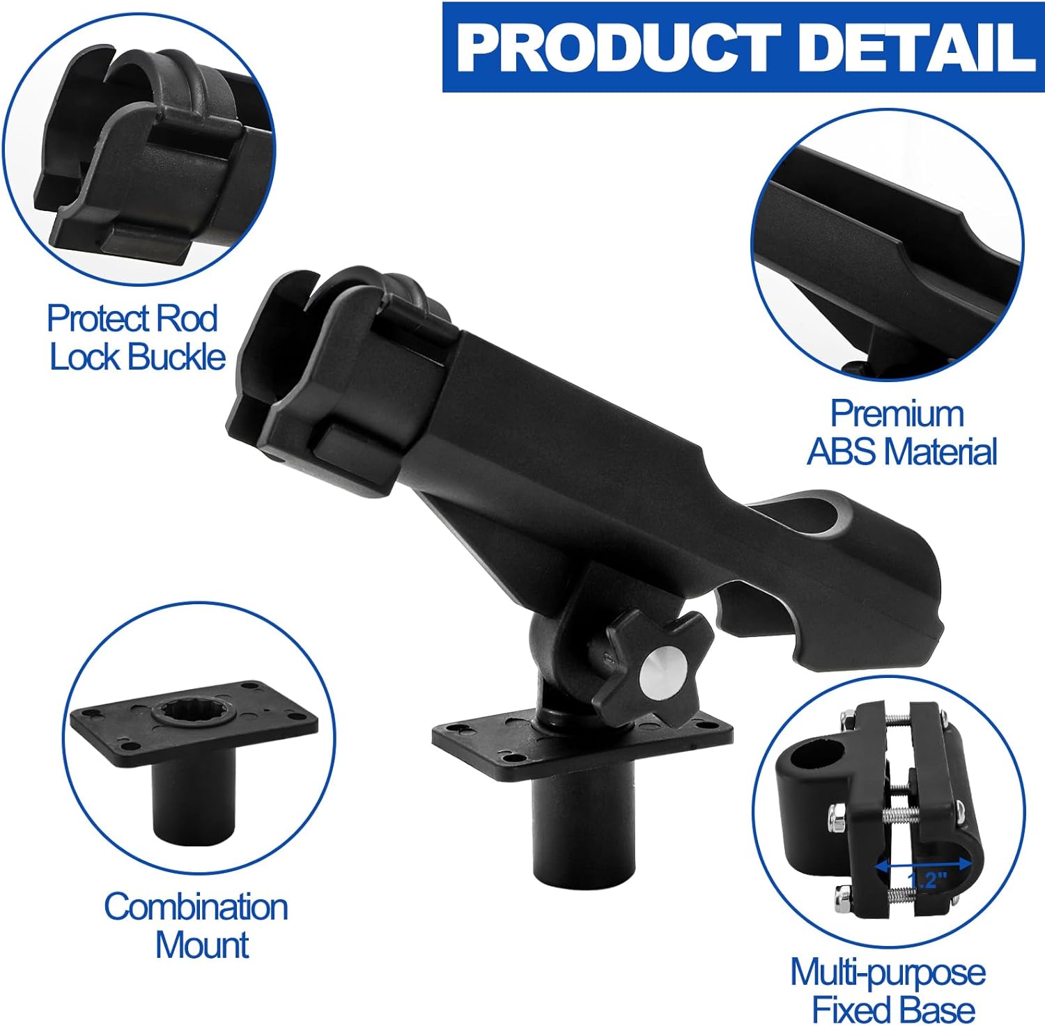 Bekith 2 Pack Fishing Rod Holder with Combo Mount, Adjustable Fishing Boat Rod Holder, Black Finish - Image 3