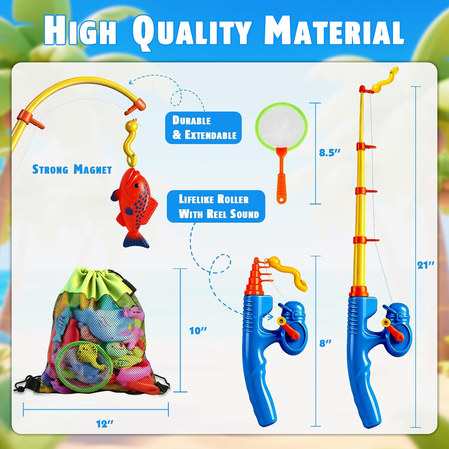 CozyBomB™ Magnetic Fishing Toys Game Set for Kids | Water Table Bathtub Kiddie Pool Party Pole Rod Net, Outdoor Plastic Floating Fish, Toddler Bath Color Ocean Sea Animals Birthday Gift Age 3-5 6 4-8 - Image 3