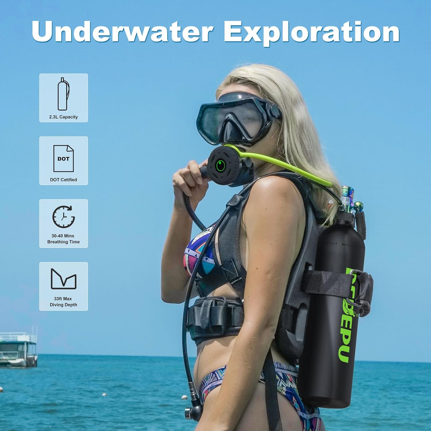 DEDEPU 2.3L Scuba Tank, Mini Diving Tank Small Lung Tank with Adapter, Up to 40 Mins Underwater Breathing Time, Portable Backup Air Cylinder, Emergency Resuce Pony Bottle - Image 5