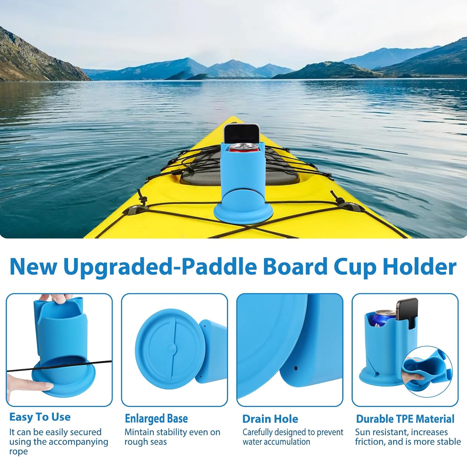 Paddleboard Cup Holder, Paddle Board and Kayak Drink Holder, 2-in-1 Drink & Phone Holder, Paddleboard Accessory for Surfboards, Canoes, SUPs, Kayaks, Boats (Blue) - Image 4