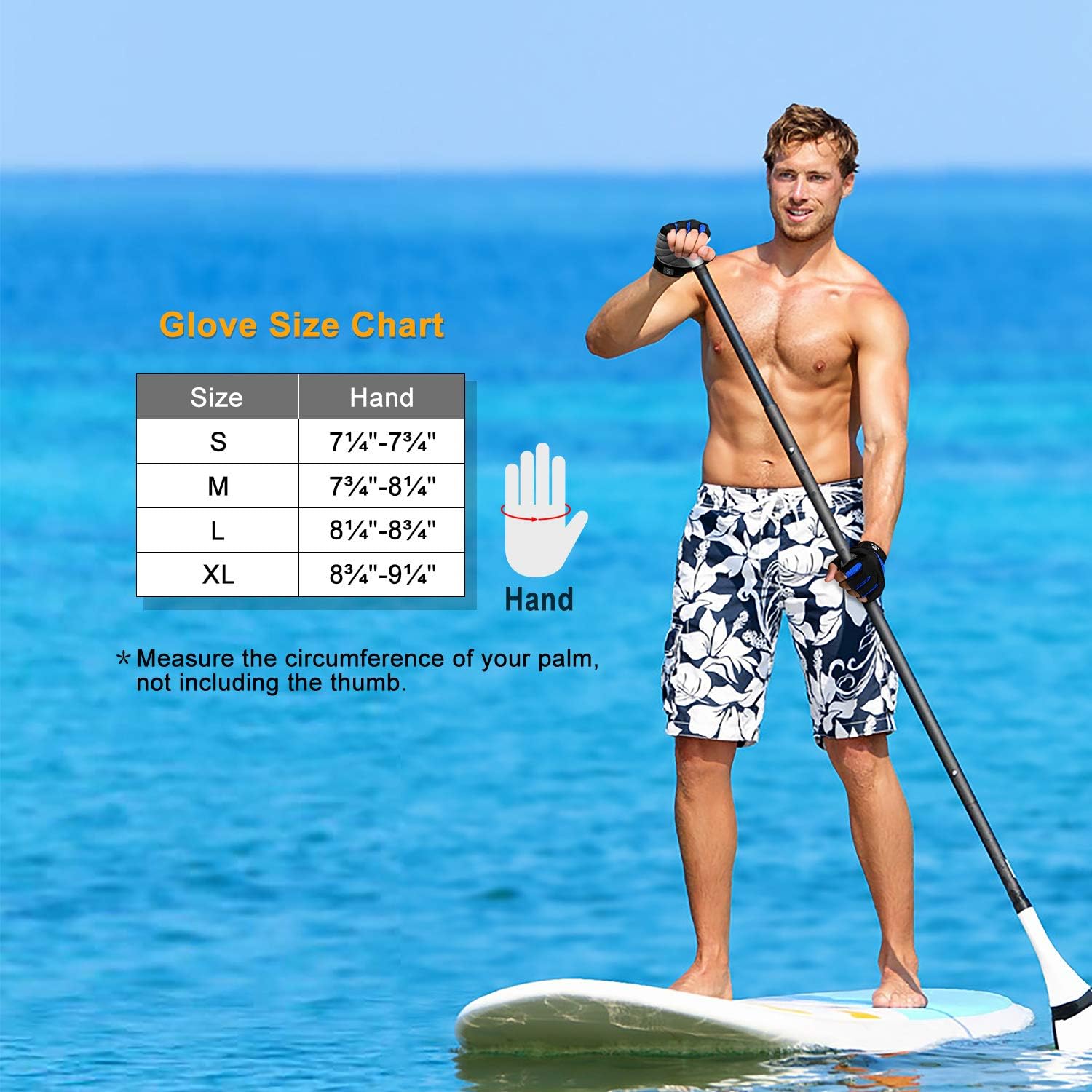 FitsT4 Sports Half Finger Padded Palm Gloves for Diving, Sailing, Jet Skiing, Stand-UP Boarding, Kayaking and Water Skiing, Suitable for Men&Women&Youth - Image 6