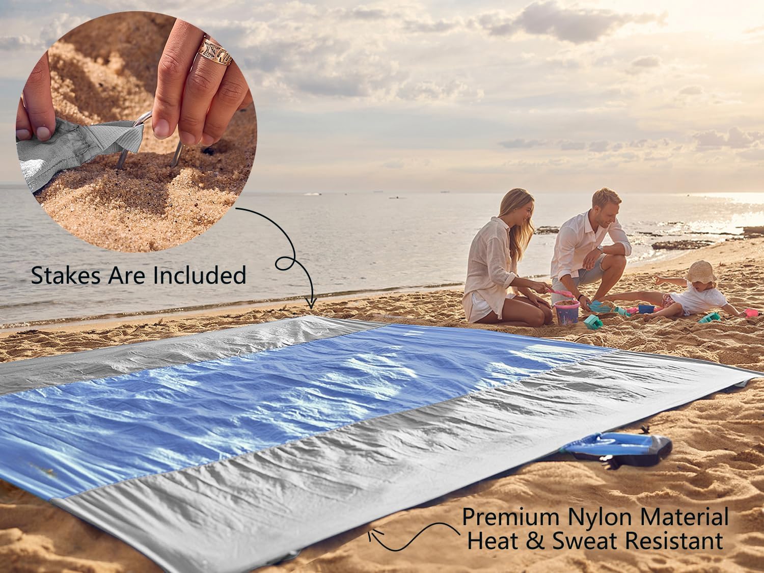 WEKAPO Beach Blanket Sandproof Waterproof, Extra Large Beach Mat, Oversized & Compact Sand Free, Quick Drying Beach Essentials for Vacation, Cruise, Picnic & Camping with Stakes - Image 6