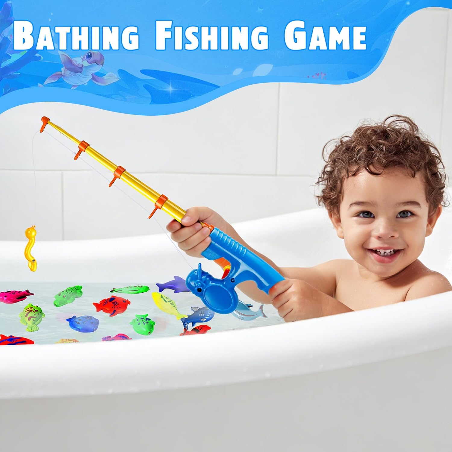 CozyBomB™ Magnetic Fishing Toys Game Set for Kids | Water Table Bathtub Kiddie Pool Party Pole Rod Net, Outdoor Plastic Floating Fish, Toddler Bath Color Ocean Sea Animals Birthday Gift Age 3-5 6 4-8 - Image 6
