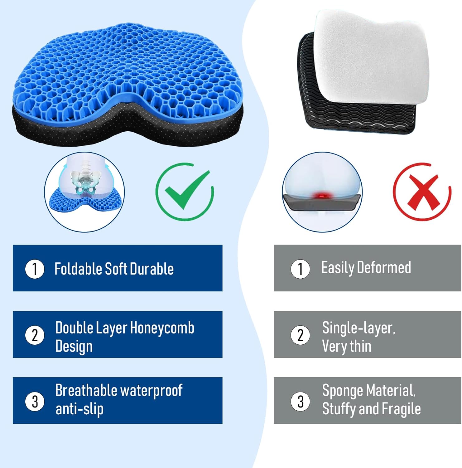 Kayak Seat Cushion, Thicken Anti Slip Waterproof Gel Kayak Seat, Portable Canoe Rowing Rubber Dinghy Pad for Stadium Sit in Kayak Inflatable Fishing Kayak Canoe Kayak Accessories - Image 4