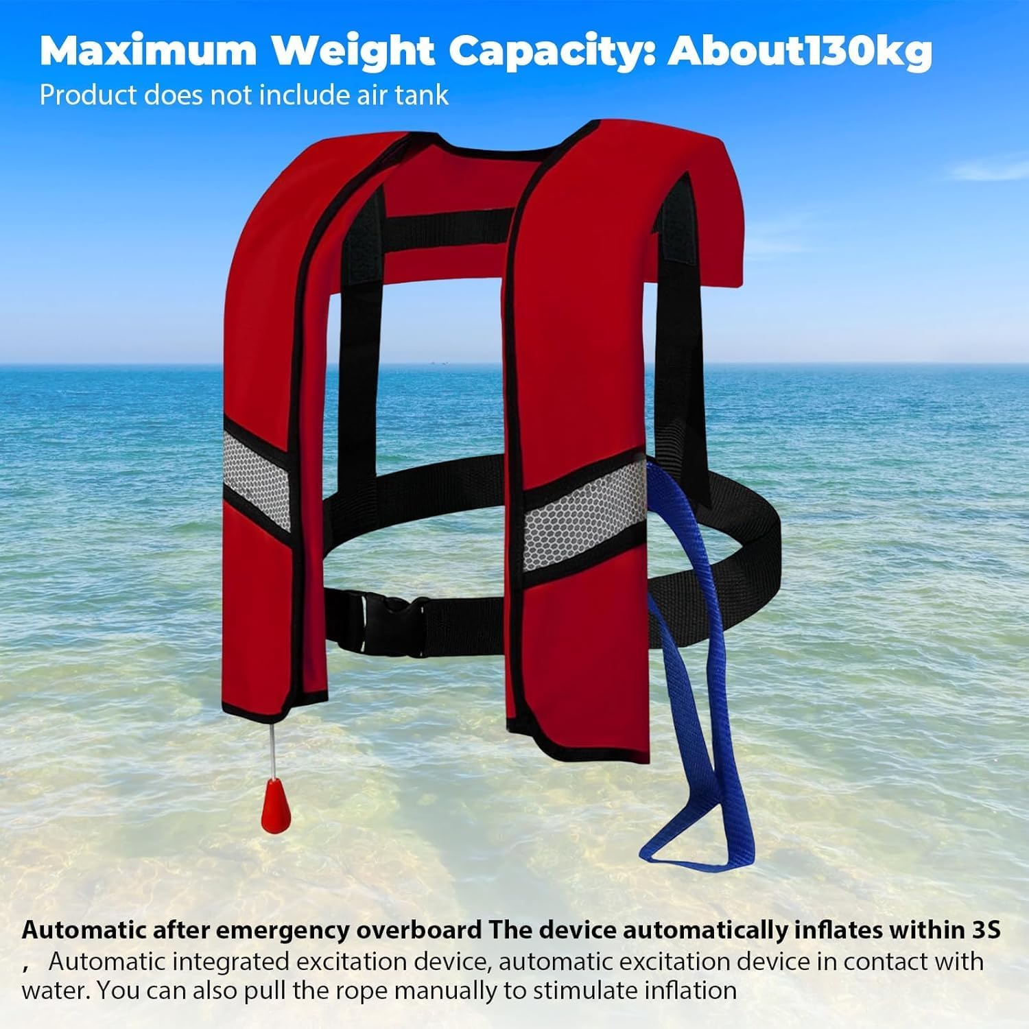 3-Pack 150N Automatic Inflatable Life Jacket for Adults – Adjustable Buoyancy Vest with Manual Override, Reflective Strips & Safety Whistle for Boating, Kayaking, Surfing & Swimming - Image 4