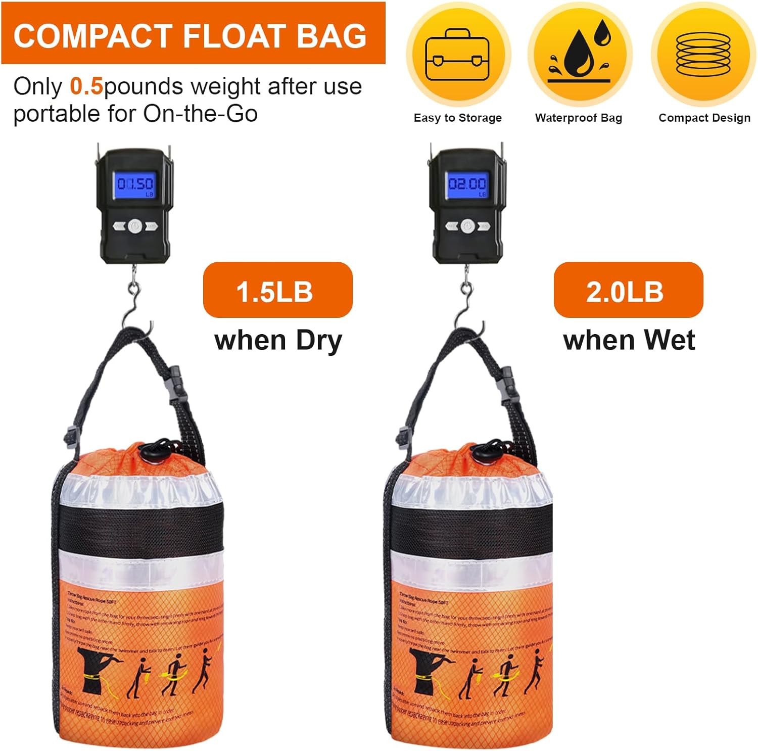 Water Rescue Throw Bag - 3/10 Inch Rope with 50FT /70FT/100FT Length Up to 1900lbs Tensile Strength Throwable Flotation Device - Emergency Safety Equipment for Kayak Raft Boat - Image 7