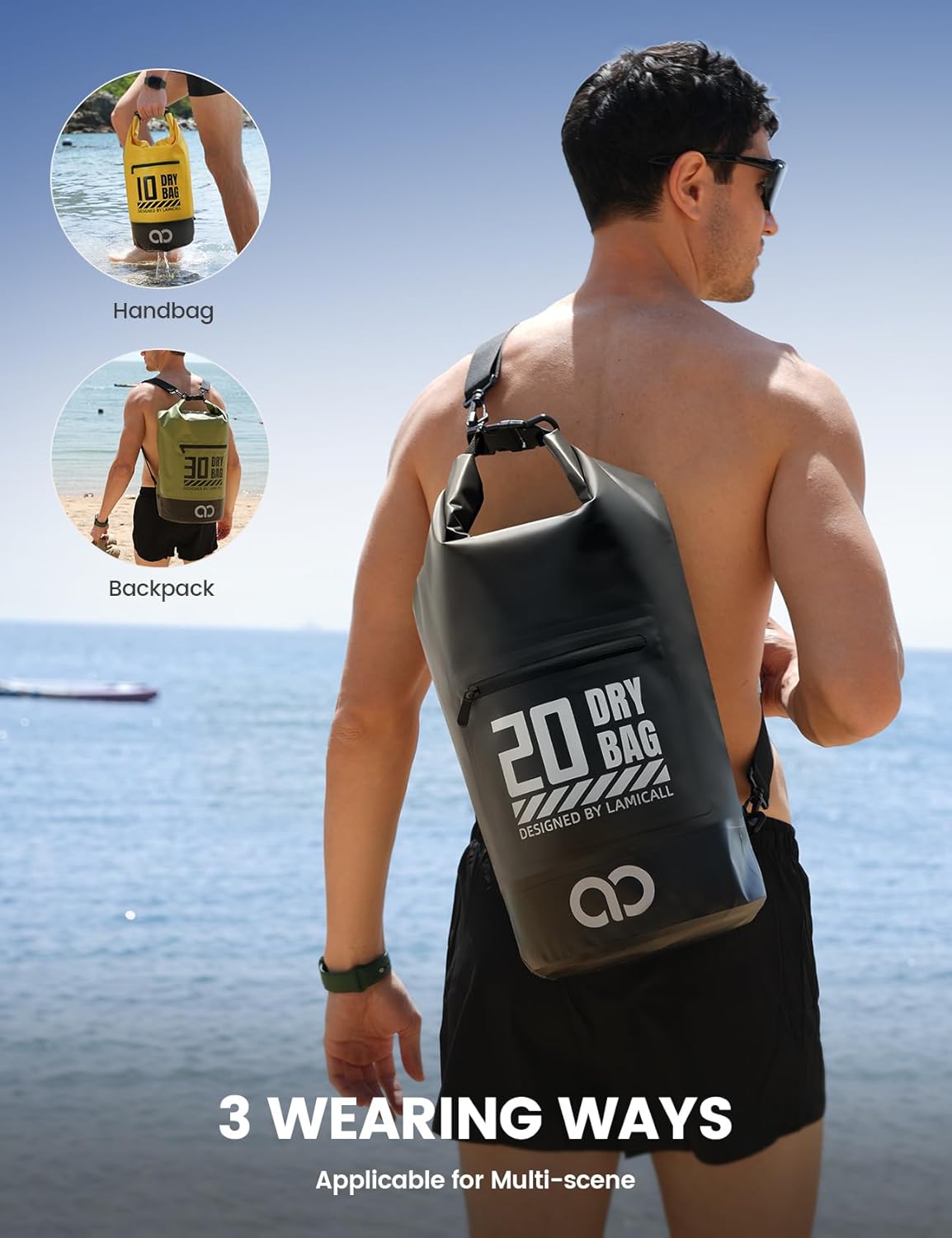Lamicall Waterproof Dry Bag with Phone Pouch, Floating Roll Top Backpack, 10L, Black - Image 5
