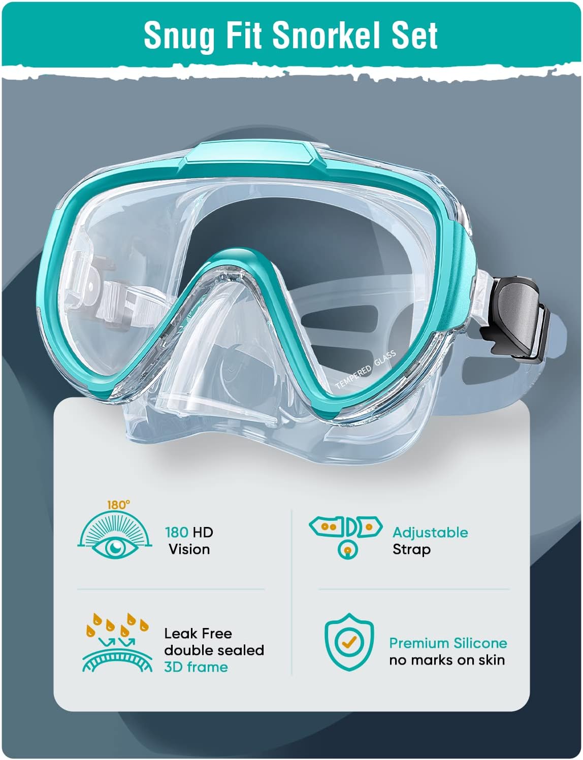 Snorkel Set Adults Snorkeling Gear Anti-Fog Panoramic View Swim Mask Dry Top Snorkel Kit with Carry Bag for Snorkeling Scuba Diving Swimming Travel - Image 2