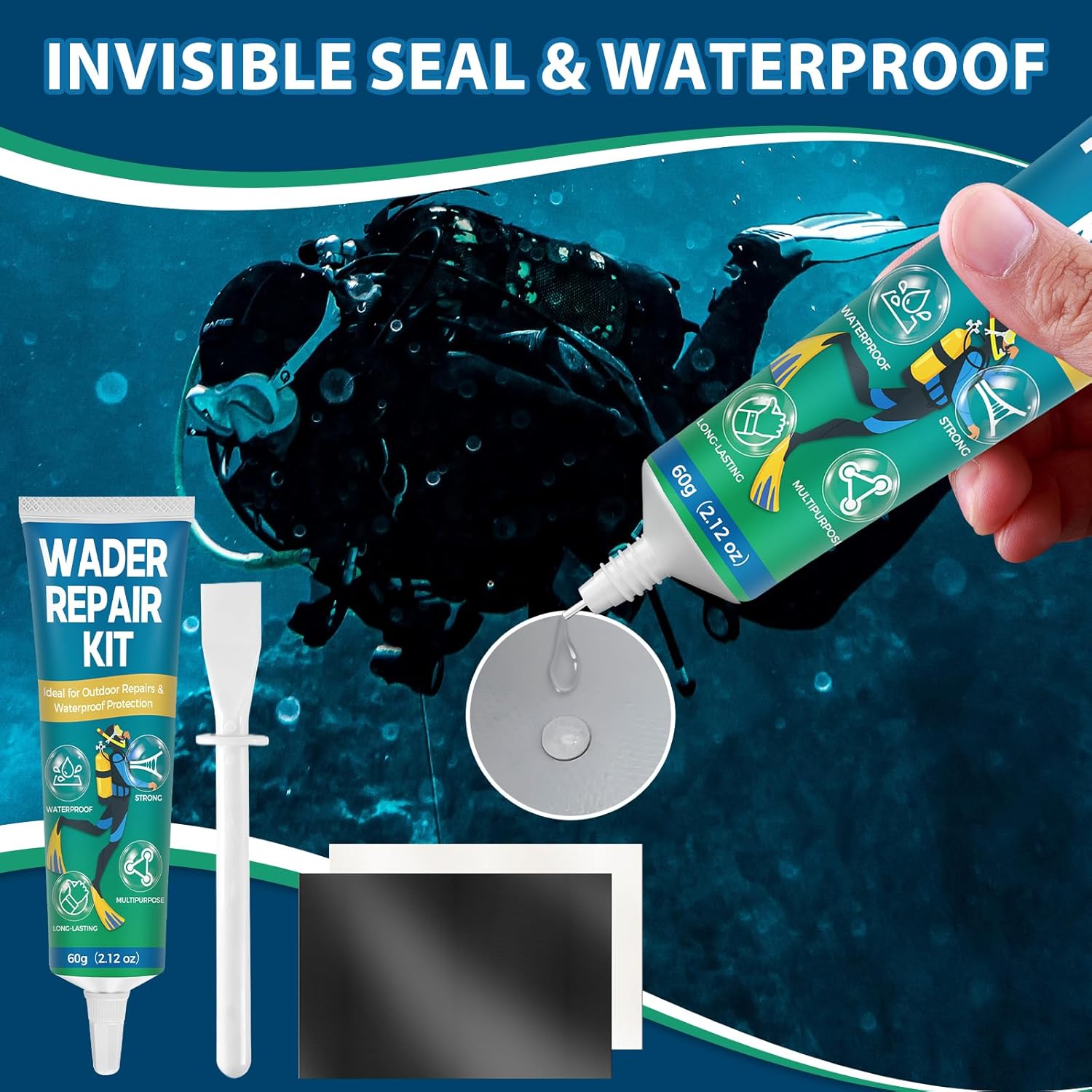 Wetsuit Repair Kit, Flexible Wader Repair Glue, Durable Waterproof Adhesive Seals Cracks, Rips, Tears & Holes on PVC Inflatables, Tents and More - Image 3