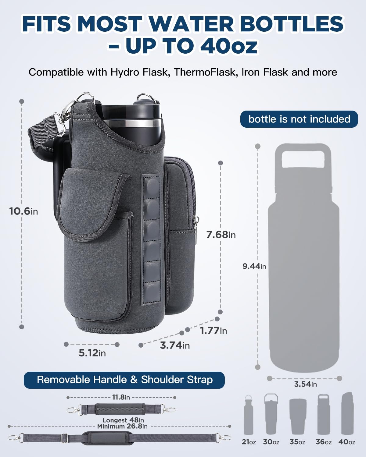 Magnetic Gym Bag Water Bottle Carrier Holder with Phone Pockets & Shoulder Strap for Men Women,Water Bottle Holder, Gym Pouch, Crossbody Bag for Travel, Sports, Work, Fitness - Dark Gray - Image 4