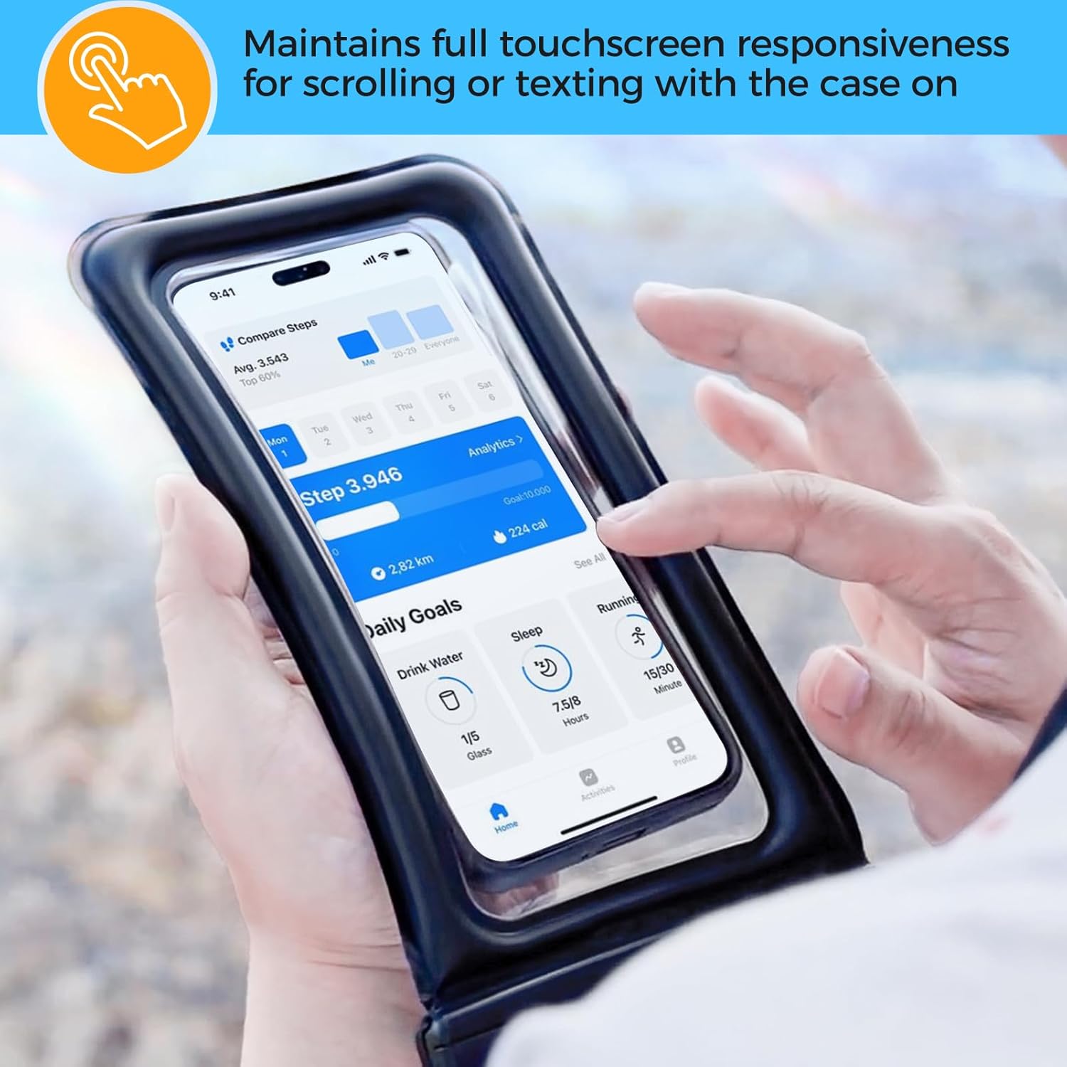 ProCase 2 Pack Floating Waterproof Phone Pouch IPX8, Universal Dry Bag Fits iPhone 17/16/15/14/13 Series, Galaxy S24/S23/S22, Pixel 8/7 (Up to 7”), Touchscreen, Underwater & Snow Protection -Black - Image 4