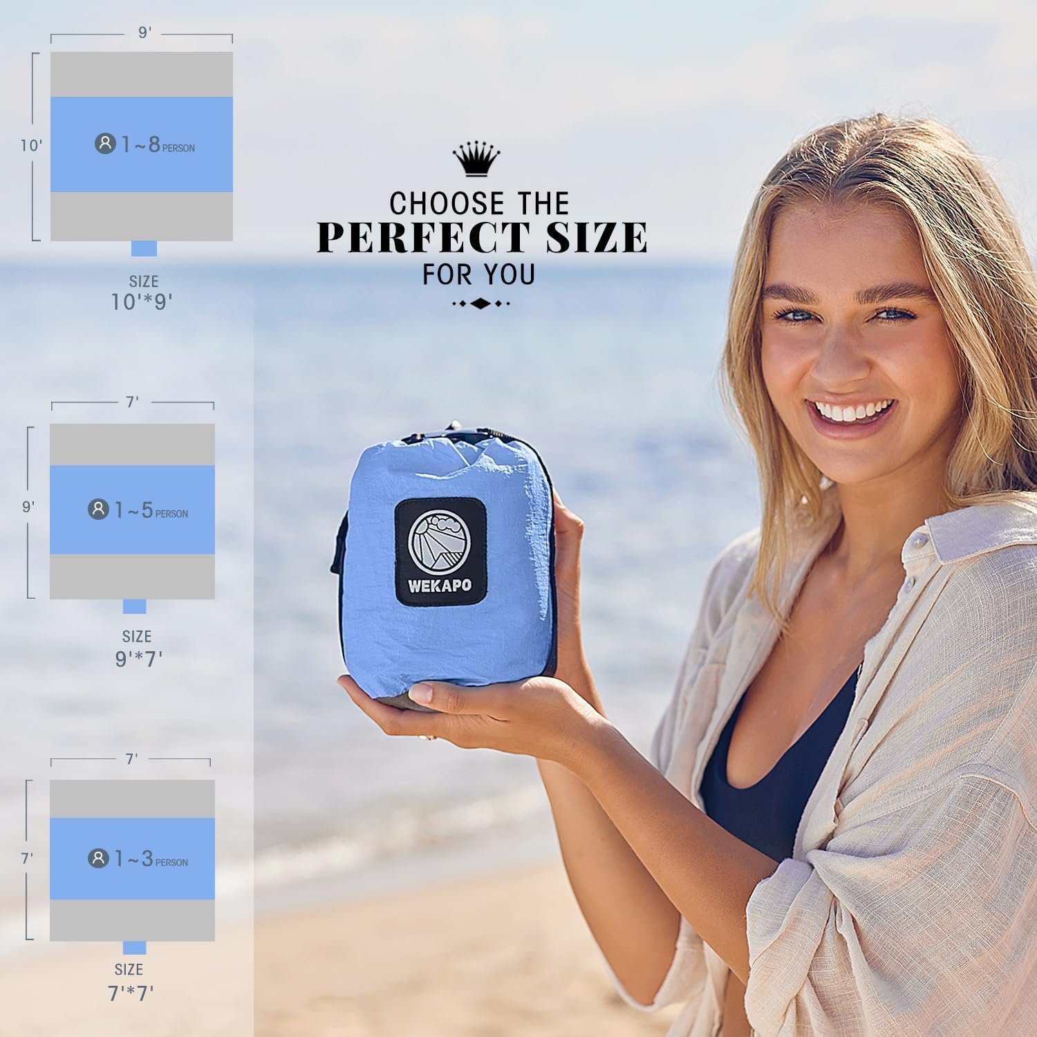 WEKAPO Beach Blanket Sandproof Waterproof, Extra Large Beach Mat, Oversized & Compact Sand Free, Quick Drying Beach Essentials for Vacation, Cruise, Picnic & Camping with Stakes - Image 2