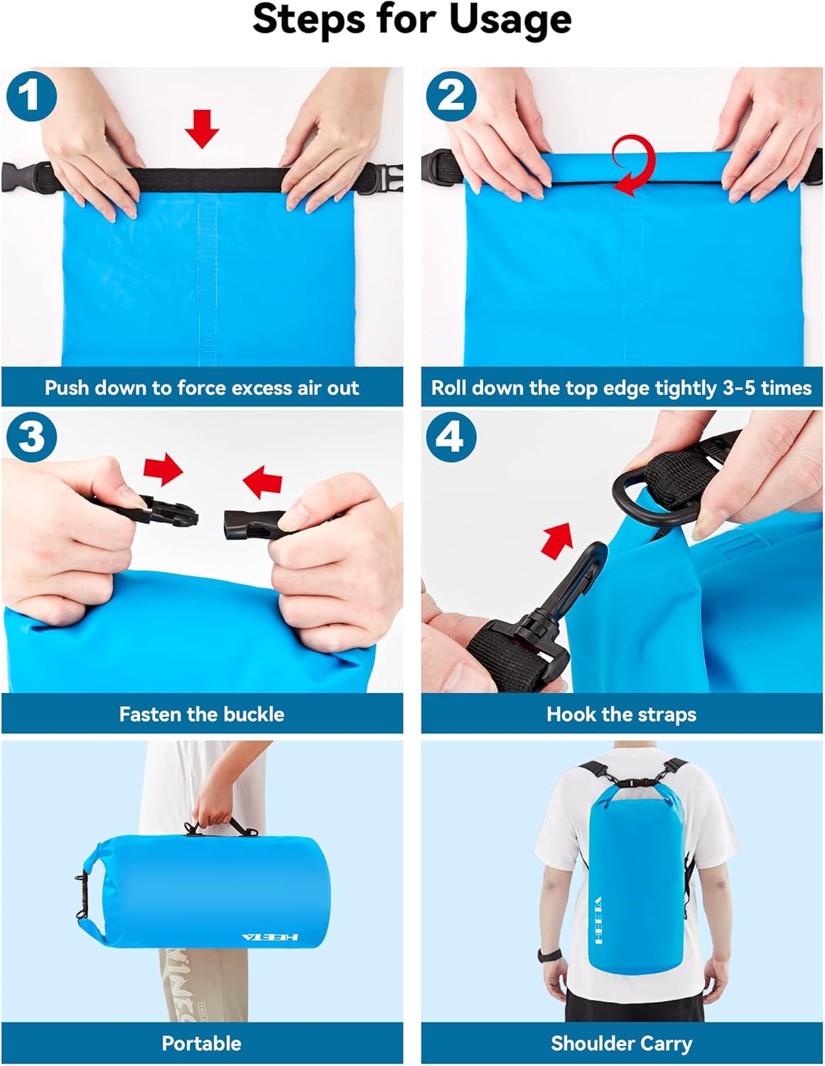 HEETA Waterproof Dry Bag for Women Men, 5L/10L/20L/30L/40L Roll Top Lightweight Dry Storage Bag Backpack with Emergency Whistle for Travel, Kayaking, Boating, Camping, Beach, Cruise Ship Essentials - Image 4