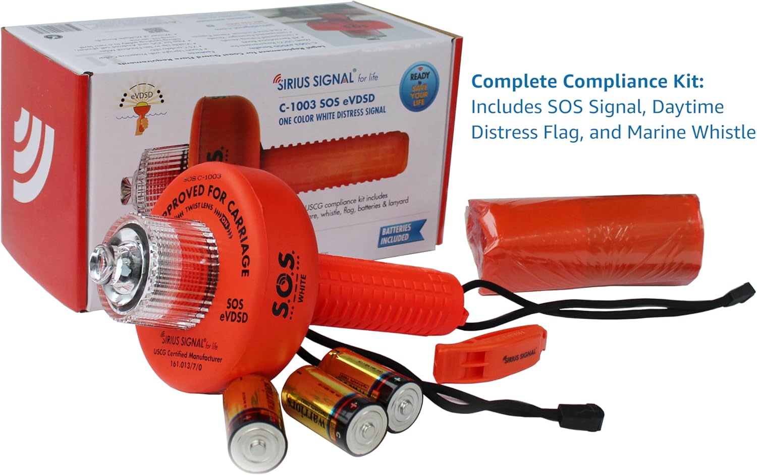 Sirius Signal C-1003 SOS LED Distress Signal - Electronic Flare Replacement, USCG Approved, Includes Daytime Flag & Whistle - Image 3