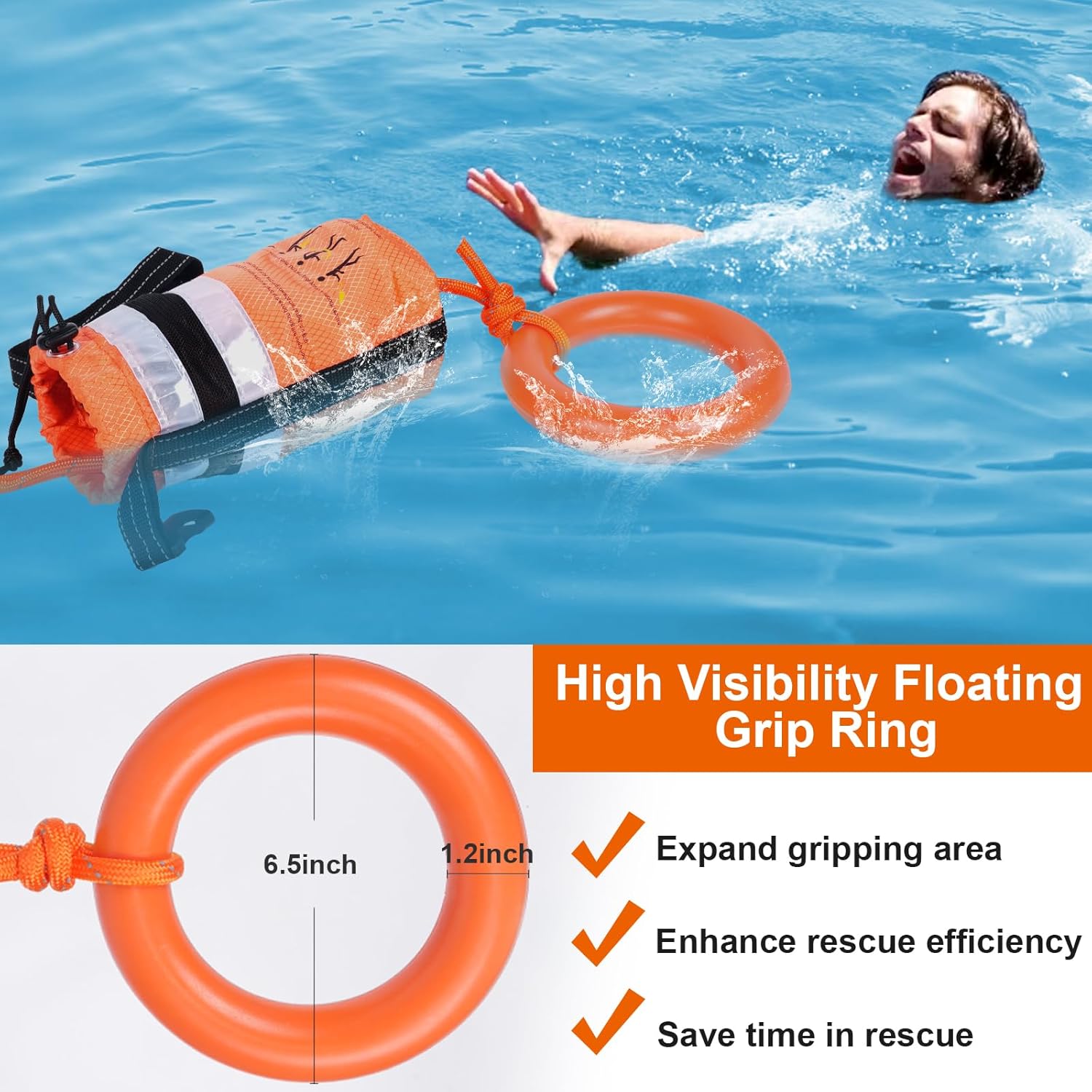 Water Rescue Throw Bag - 3/10 Inch Rope with 50FT /70FT/100FT Length Up to 1900lbs Tensile Strength Throwable Flotation Device - Emergency Safety Equipment for Kayak Raft Boat - Image 3