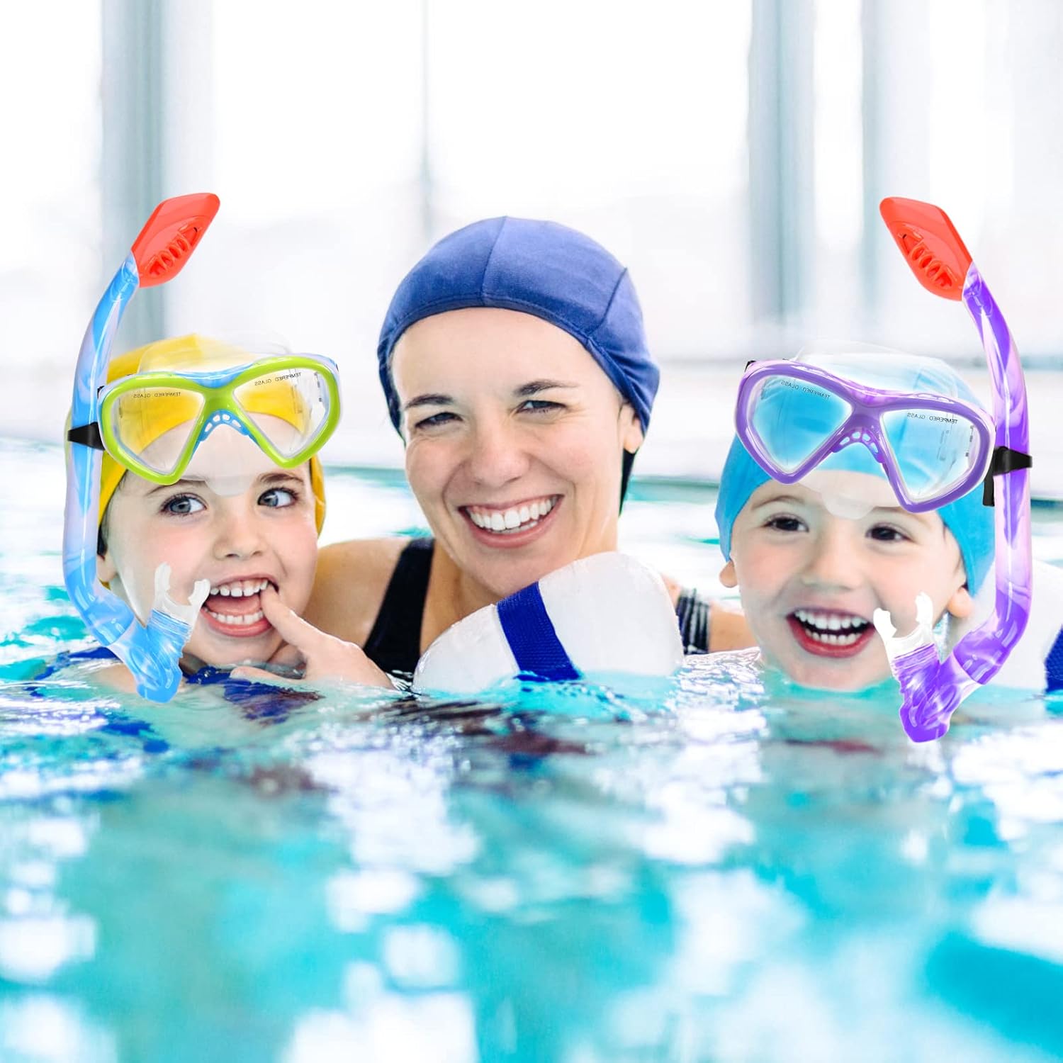 2 Sets Snorkeling Gear for Kids, Kids Snorkel Set for Ages 6-14, Dry Top Snorkel Mask Set for Youth Boys Girls Junior, Tempered Glass Diving Swimming Mask Goggles - Image 7