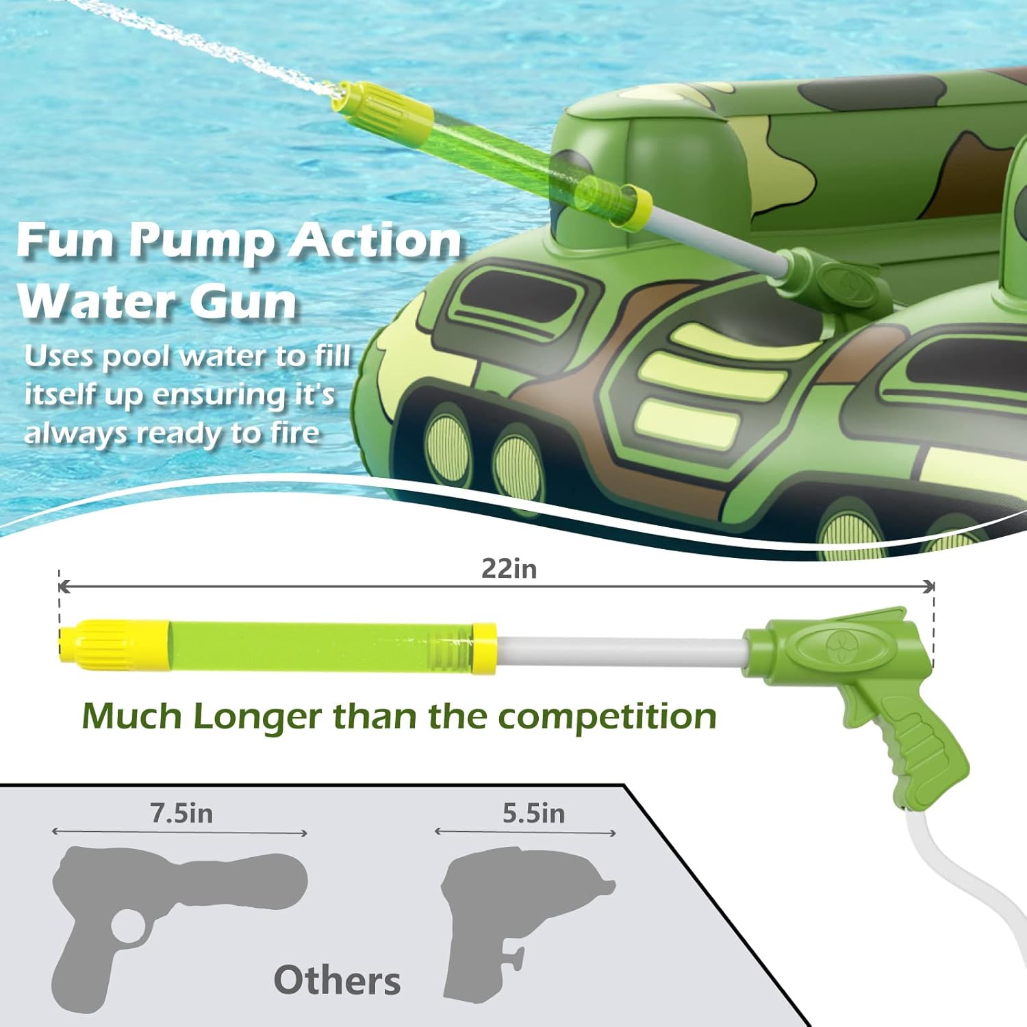 Jasonwell Inflatable Tank Swimming Pool Floaties with Water Cannon Gun Swim Floaty Rafts for Lake, Beach & Pool Party Toys for Boys, Girls, Kids & Adults- Green - Image 4