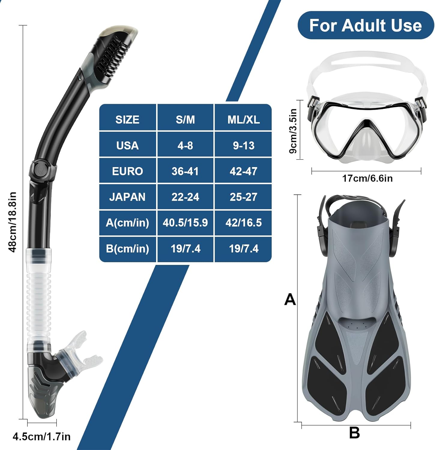 ZEEPORTE Mask Fin Snorkel Set, Travel Size Snorkeling Gear for Adults with Panoramic View Anti-Fog Mask, Trek Fins, Dry Top Snorkel and Gear Bag for Swimming Training, Snorkeling Kit Diving Packages - Image 6