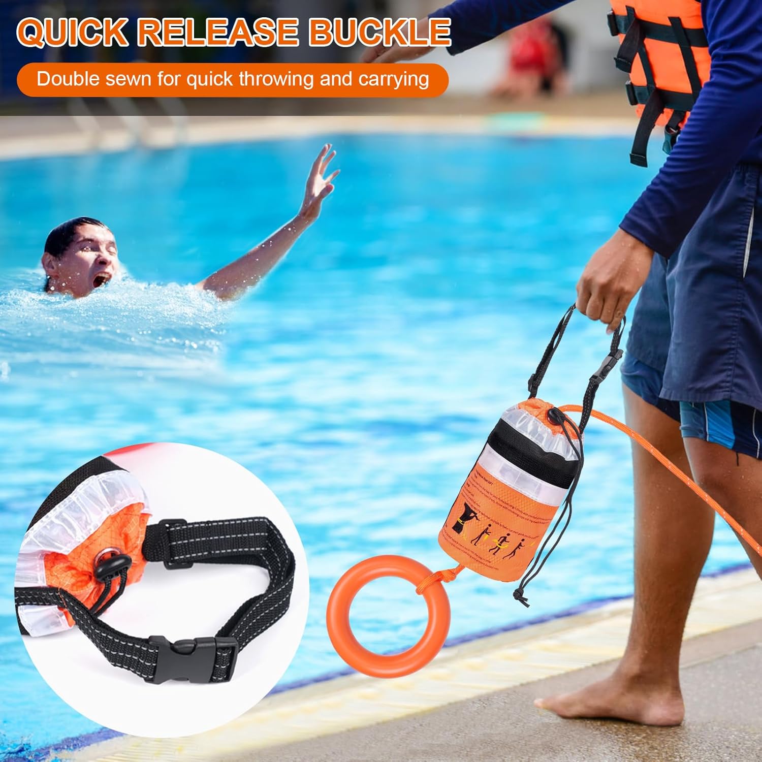 Water Rescue Throw Bag - 3/10 Inch Rope with 50FT /70FT/100FT Length Up to 1900lbs Tensile Strength Throwable Flotation Device - Emergency Safety Equipment for Kayak Raft Boat - Image 4