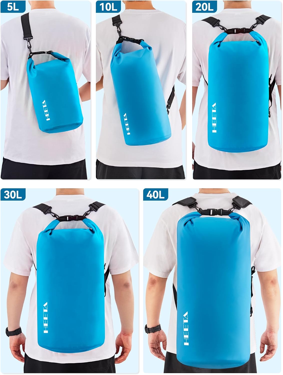 HEETA Waterproof Dry Bag for Women Men, 5L/10L/20L/30L/40L Roll Top Lightweight Dry Storage Bag Backpack with Emergency Whistle for Travel, Kayaking, Boating, Camping, Beach, Cruise Ship Essentials - Image 8
