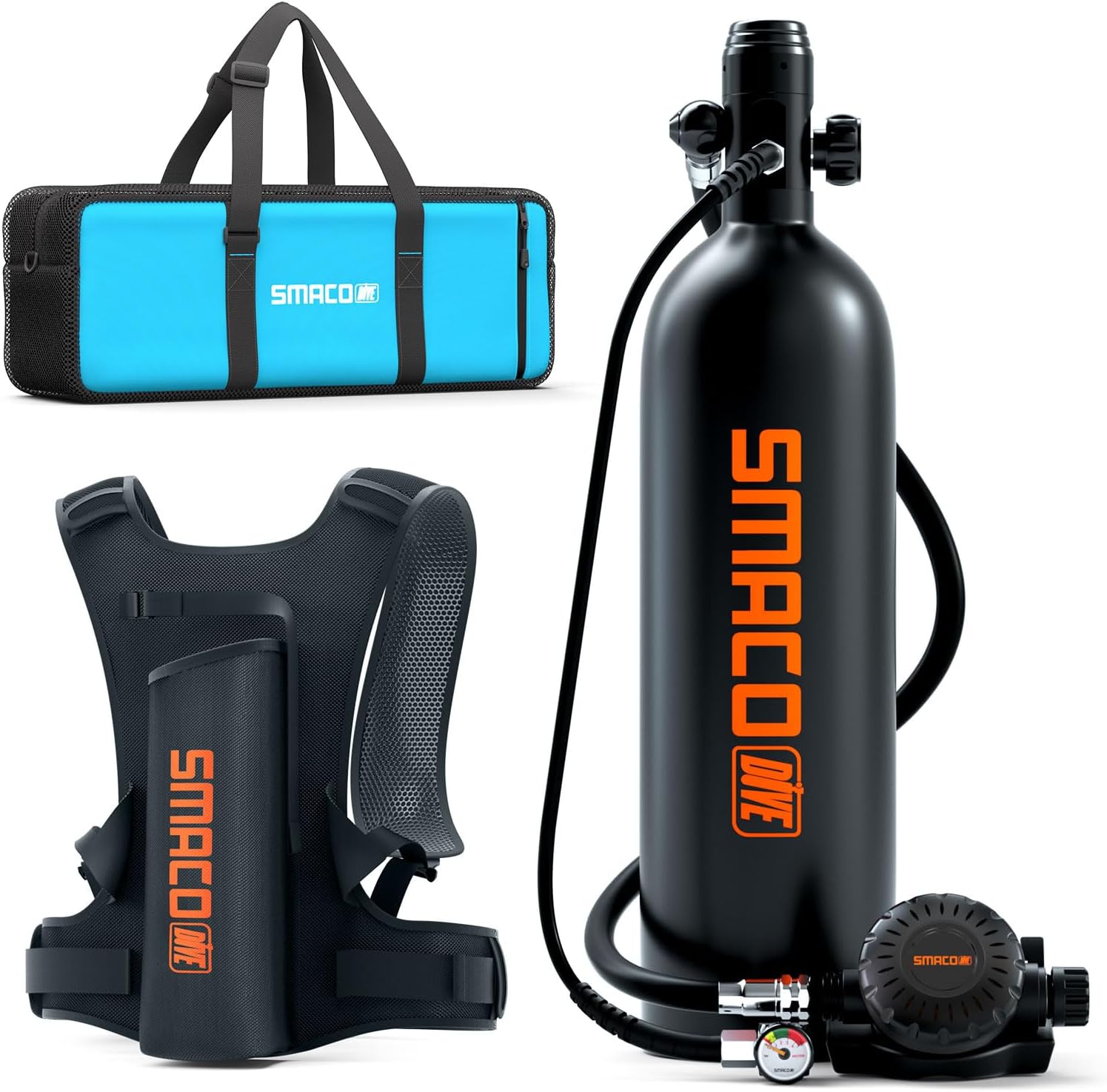 SMACO S700 Plus Mini Scuba Tank 1.9L Portable Diving Tank Reusable Pony Bottle for Underwater Exploration Lung Air Tank Kit Diving Cylinder for Emergency Rescue Boat Cleaning Backup Air Source