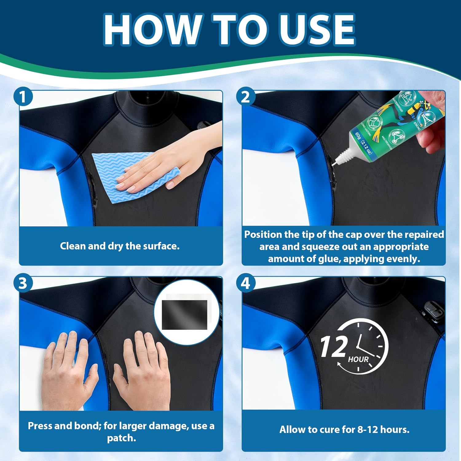 Wetsuit Repair Kit, Flexible Wader Repair Glue, Durable Waterproof Adhesive Seals Cracks, Rips, Tears & Holes on PVC Inflatables, Tents and More - Image 6