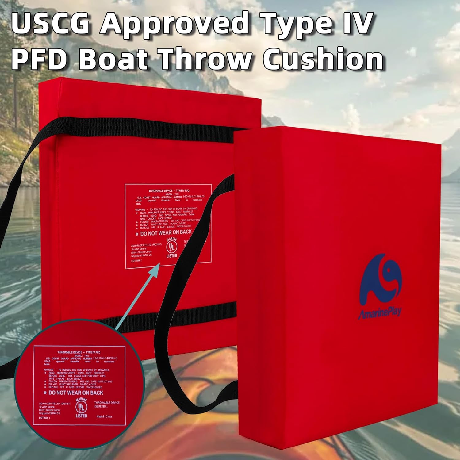 Throwable Flotation Cushion,Emergency Marine Foam Flotation Throwable Device,USCG Approved Type IV PFD Boat Throw Seat Cushion Life Preserver Emergency Safety Equipment for Boat Kayak Canoe Red-1PK - Image 2