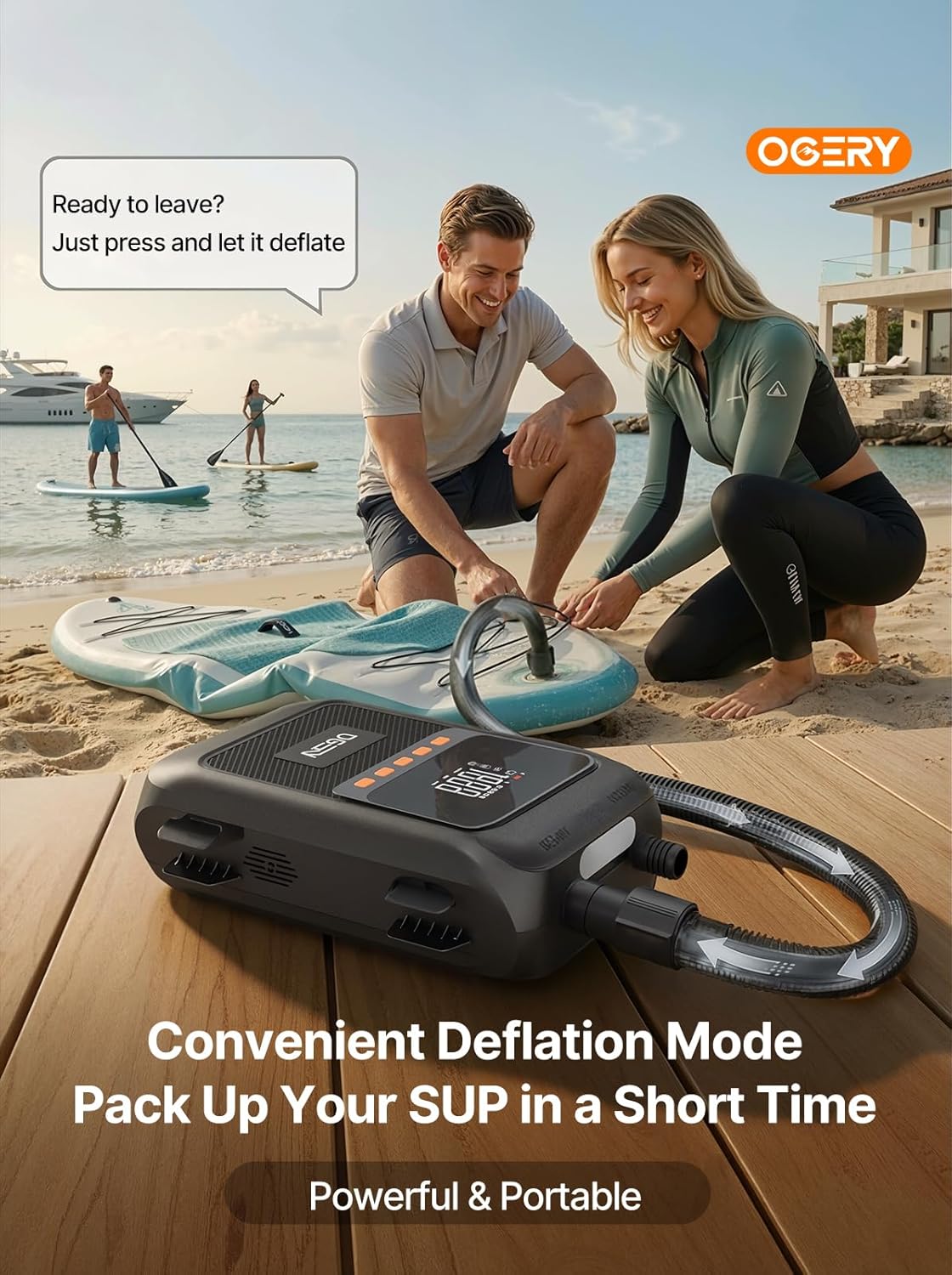 OGERY Paddle Board Electric Pump with Safe & 30% Faster Dual Stage Inflation & Deflation, Up to 20PSI, Smart Auto-Off and Powerful Rechargeable Compact Air Pump for Sup Inflatable Beds Tent Boats - Image 8