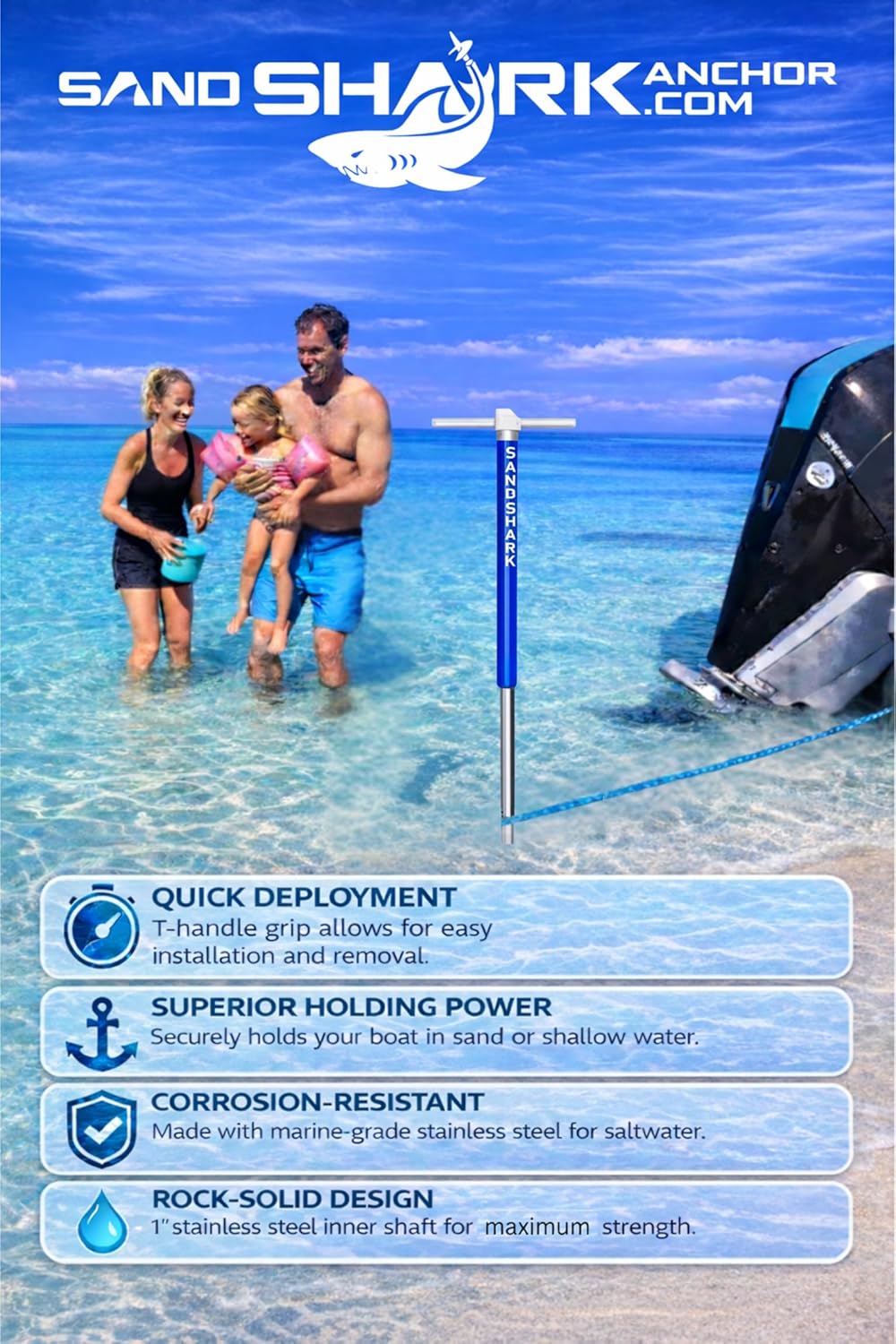 SandShark Anchor - Premium Screw in Boat Anchor, Pontoon Boat Anchor, Stainless Steel Shallow Water Anchor Pole, Sand Anchor w/Case - Essential Pontoon Boat Accessories - Image 6