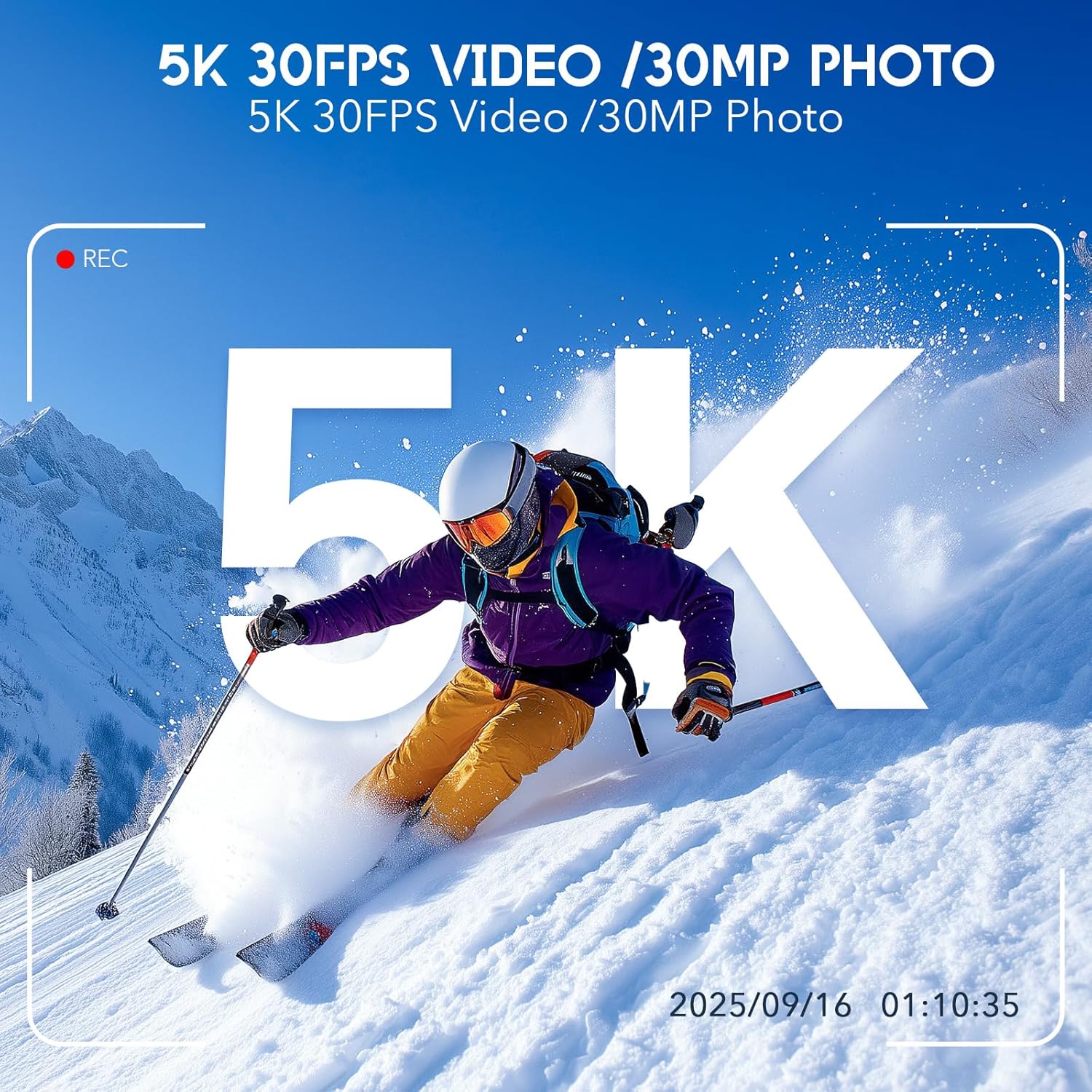 Action Camera 5K 30FPS Waterproof Camera Underwater 131FT with EIS WiFi App Remote Control 64GB Card 170° Wide Angle Sports Helmet Bike Video Black - Image 2