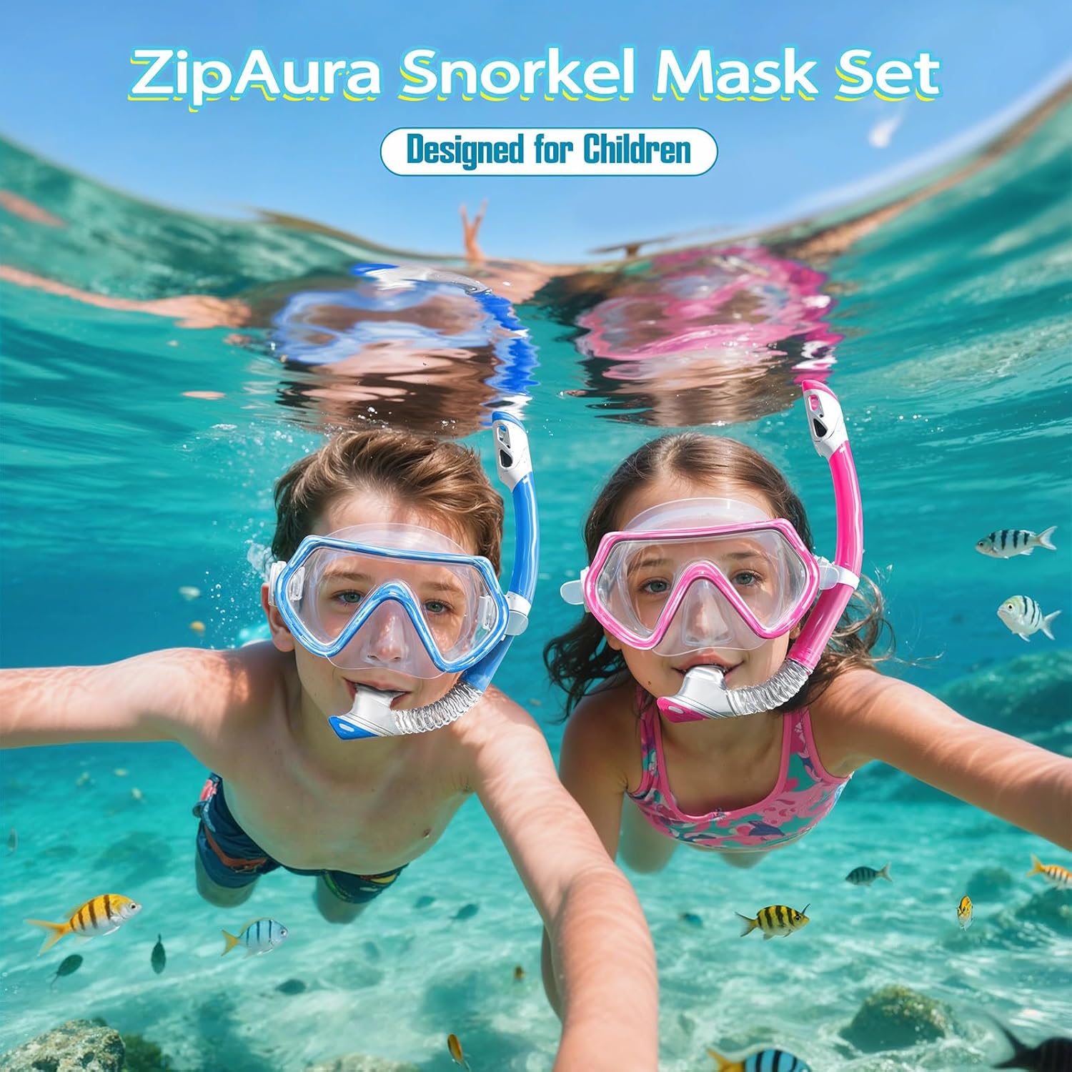 Goggles for Kids 3-14, Snorkeling Gear for Kids, Anti-Fog 180° Clear View, Snorkeling Mask and Dry Top Snorkel Combo Set, Swimming Goggles with Nose Cover - Image 2