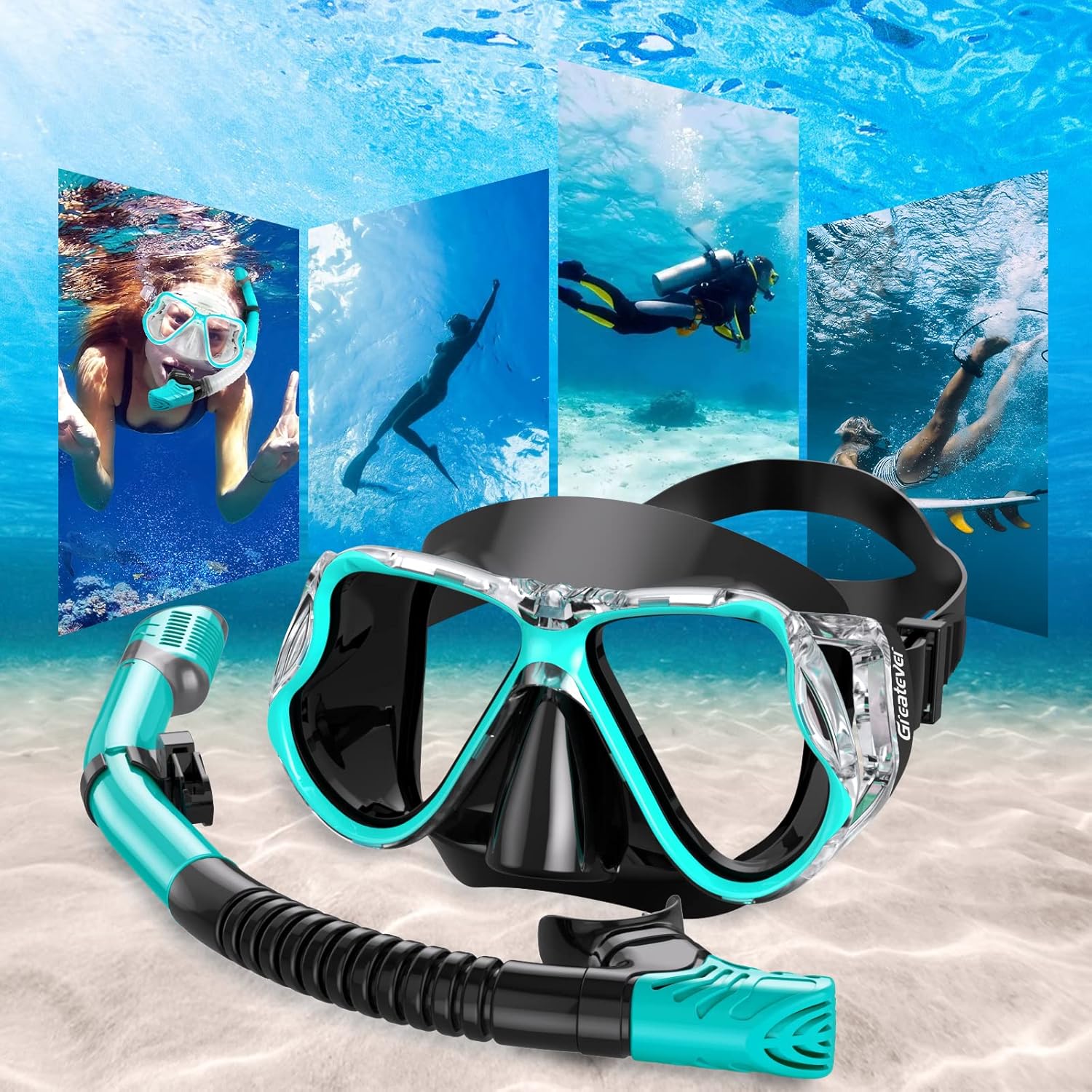 Greatever Dry Snorkel Set,Panoramic Wide View Anti-Fog Scuba Diving Mask,Professional Snorkeling Gear for Adults Kids - Image 7
