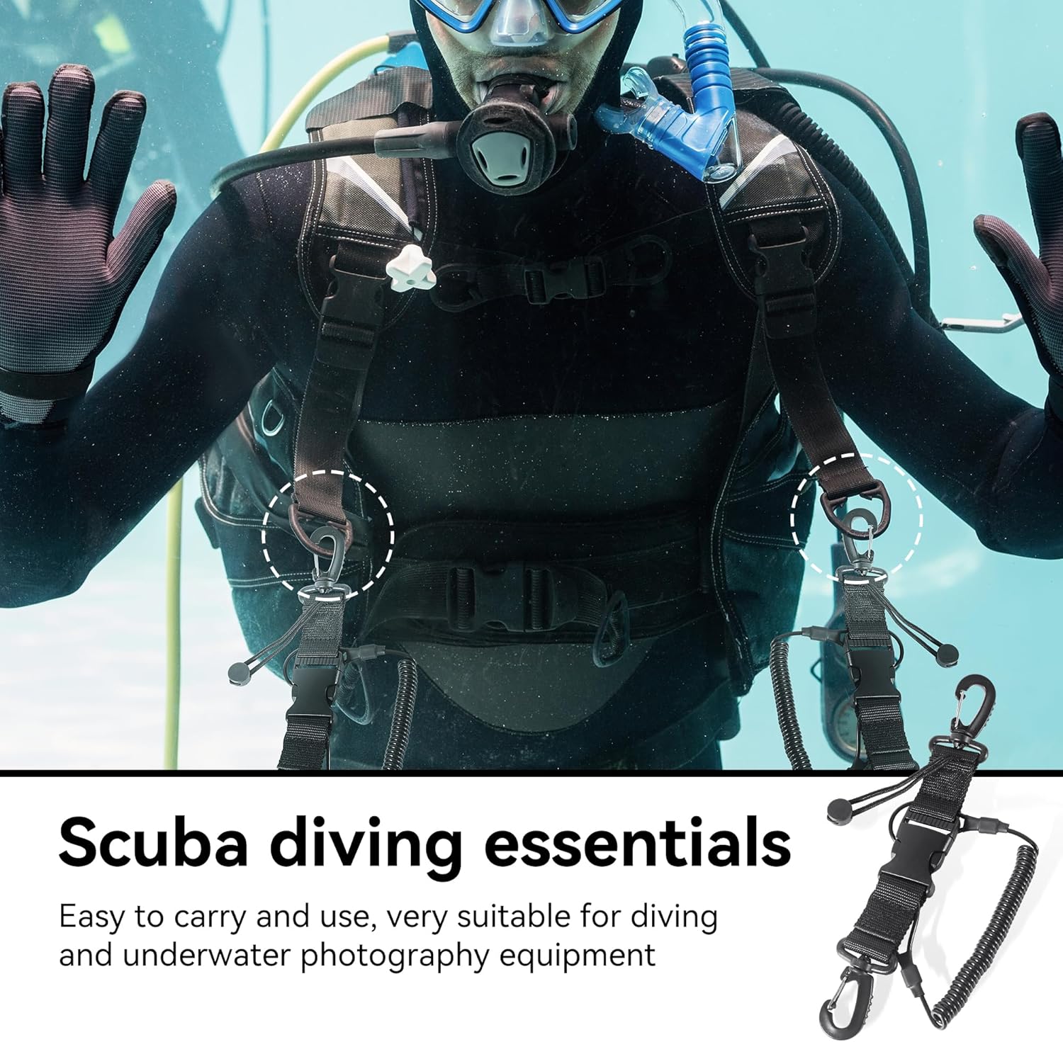 2 Pack Scuba Diving Lanyard,Coiled Lanyard with Quick Release Buckle, Ideal for Dive Cameras and Lights, Great for Scuba Diving Adventures Secure Your Gear with Clip and Webbing Strap - Image 2