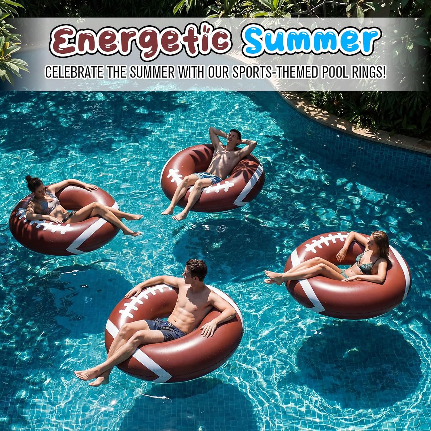 ShinyRelief 4 Pcs Baseball Soccer Basketball Football Sport Inflatable Pool Ring Float Adult Size Inflatable Floats Swimming Pool Tubes for Summer Lake Beach Sport Party - Image 7